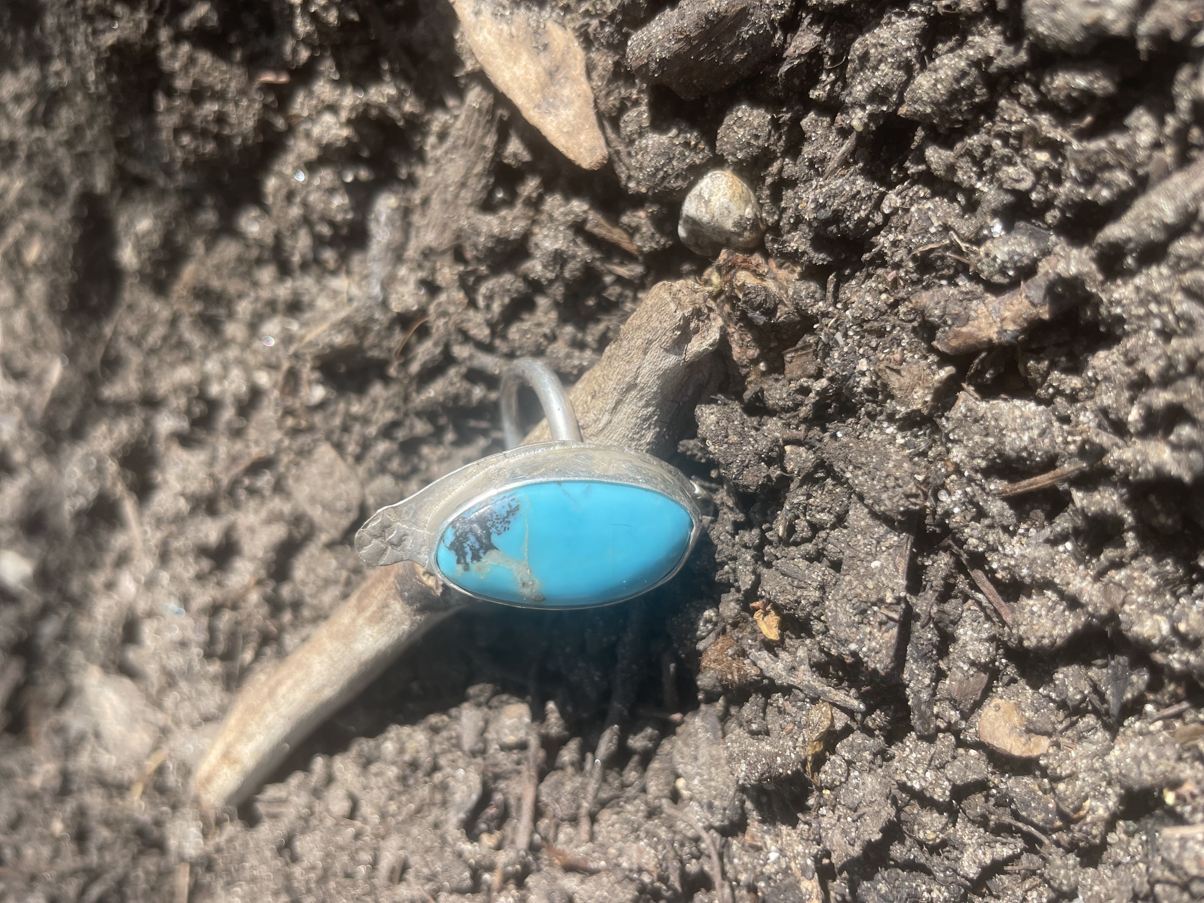 Size 8.15 "Unicorn Crest" Kingman Turquoise (1" x 0.5" Cab) in .925 Sterling Silver Ring with single round 12-gauge wire ring shank