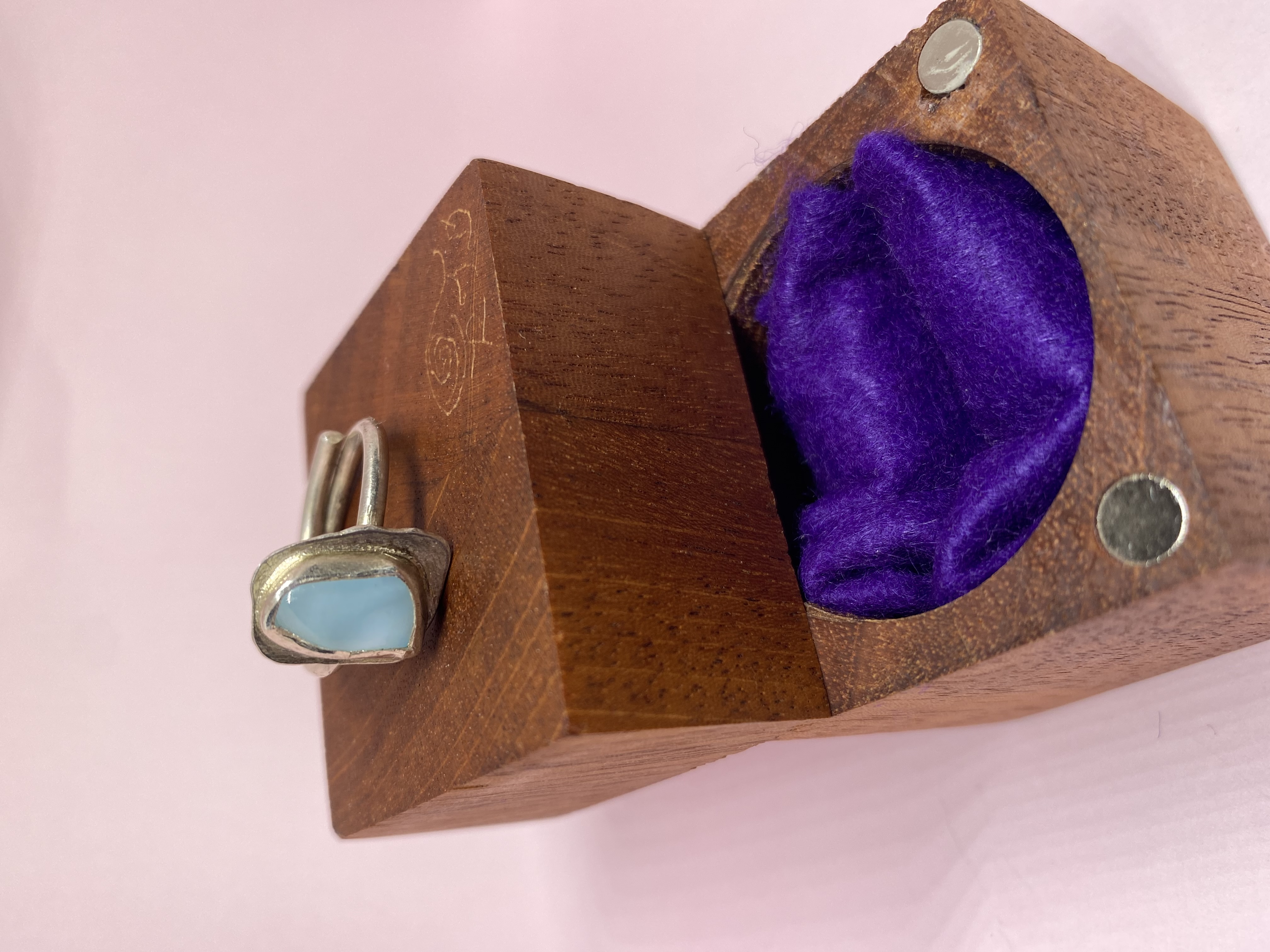 Squared Freeform Larimar Baby Blue Adjustable Ring Size ~ 8-10 set in Solid Sterling Silver 12-Gauge Round Wire Ring Band