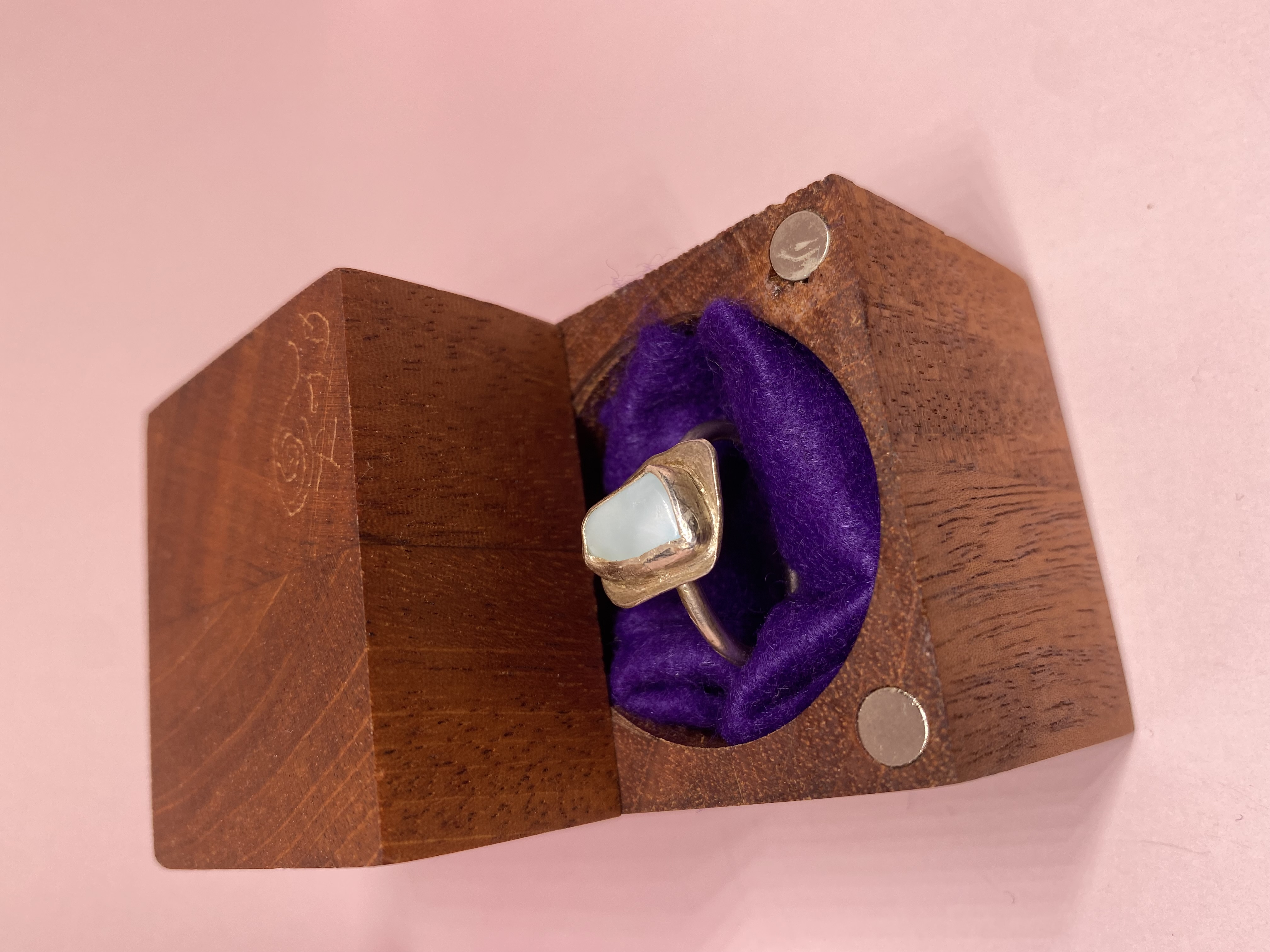 Squared Freeform Larimar Baby Blue Adjustable Ring Size ~ 8-10 set in Solid Sterling Silver 12-Gauge Round Wire Ring Band