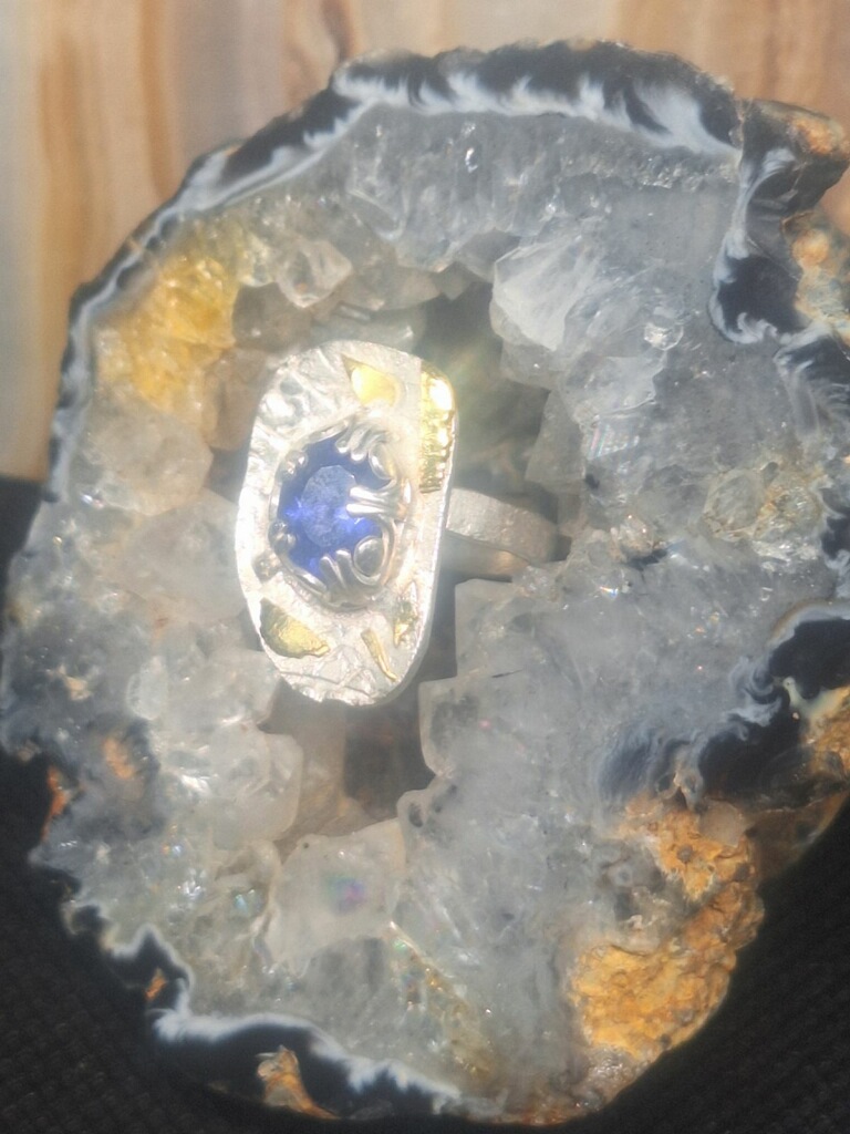 Size 6.5 Tanzanite in .925 Hand-stamped Sterling Silver with 18k Gold Accents