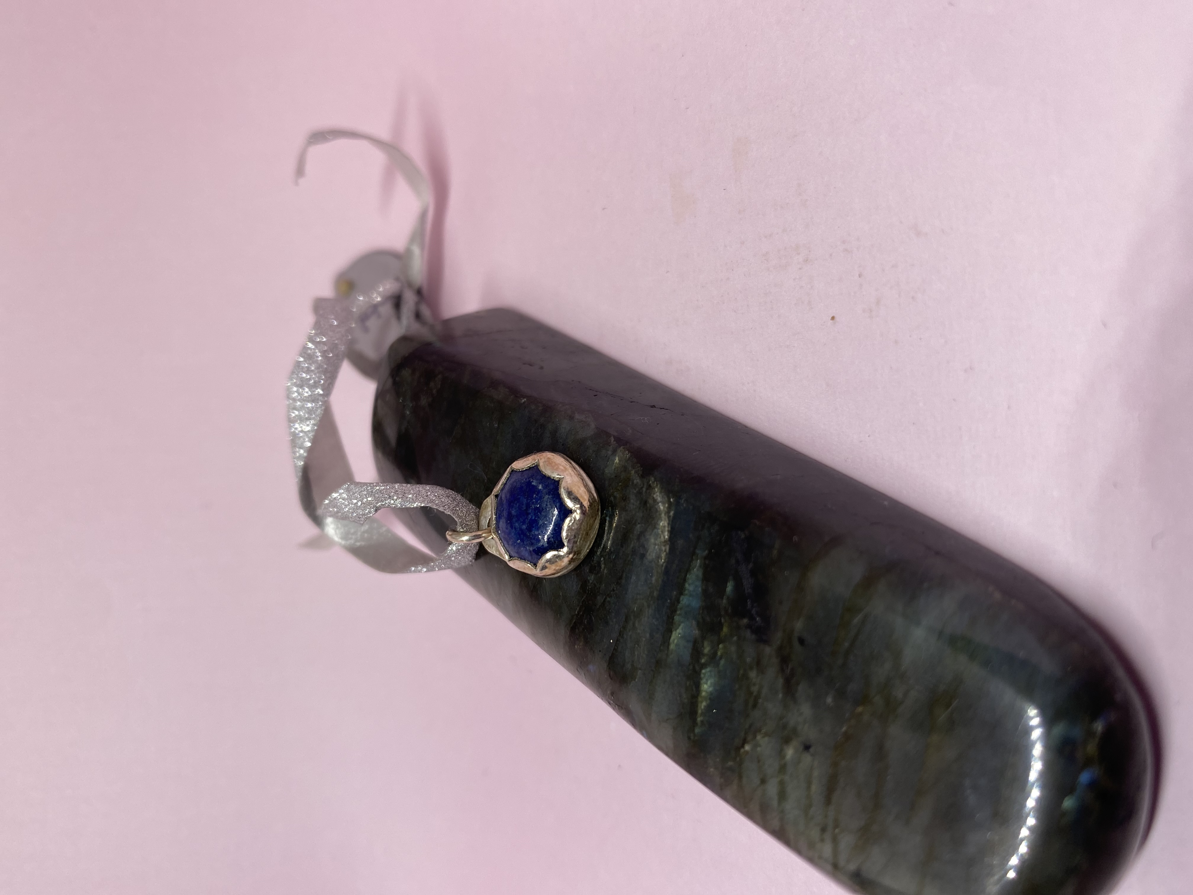 Lapis Lazuli Scalloped Button Pendant or Bracelet Dangle in .925 Sterling Silver