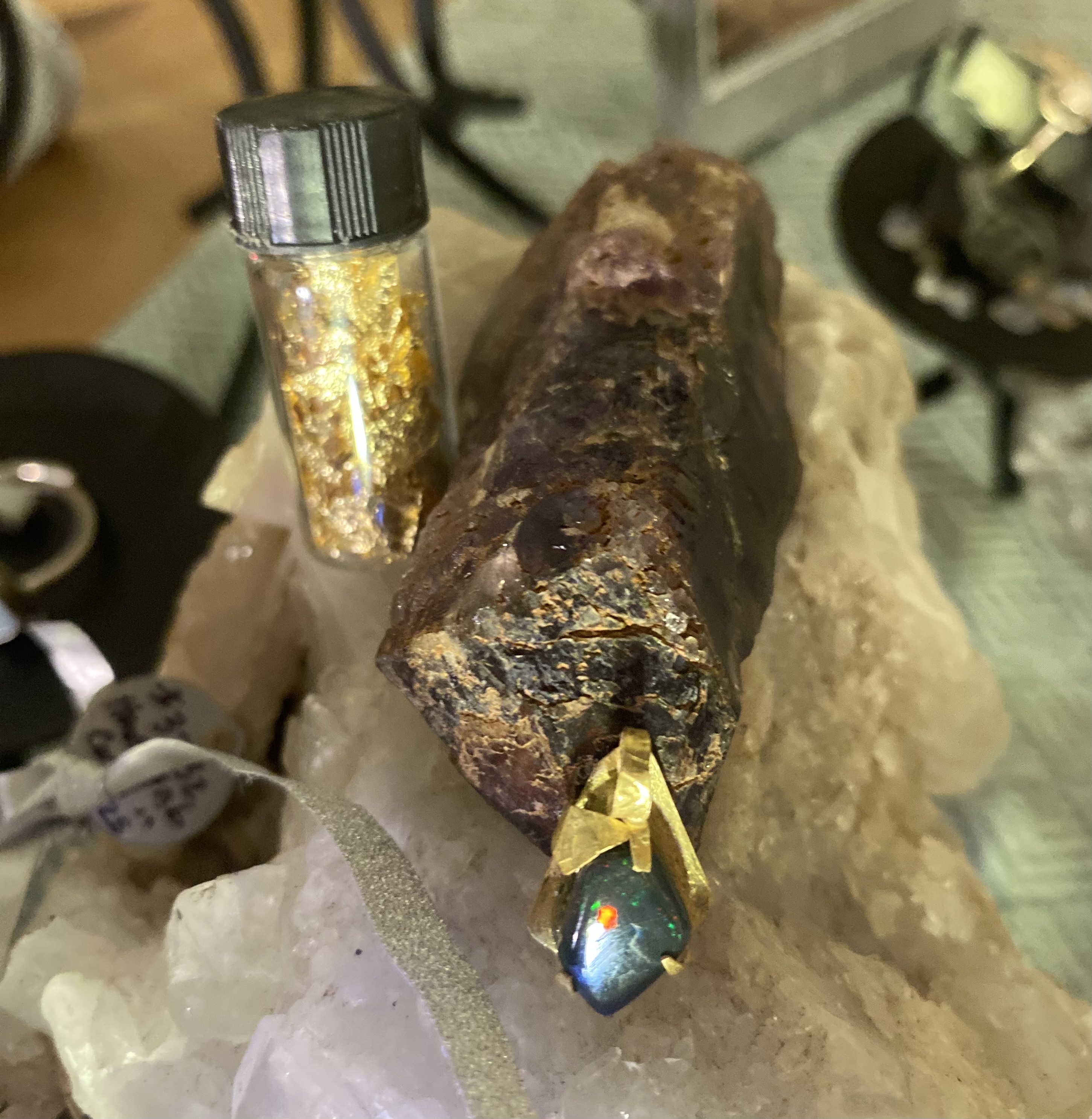 Australian Broad Flash Opal in 22k Gold Necklace