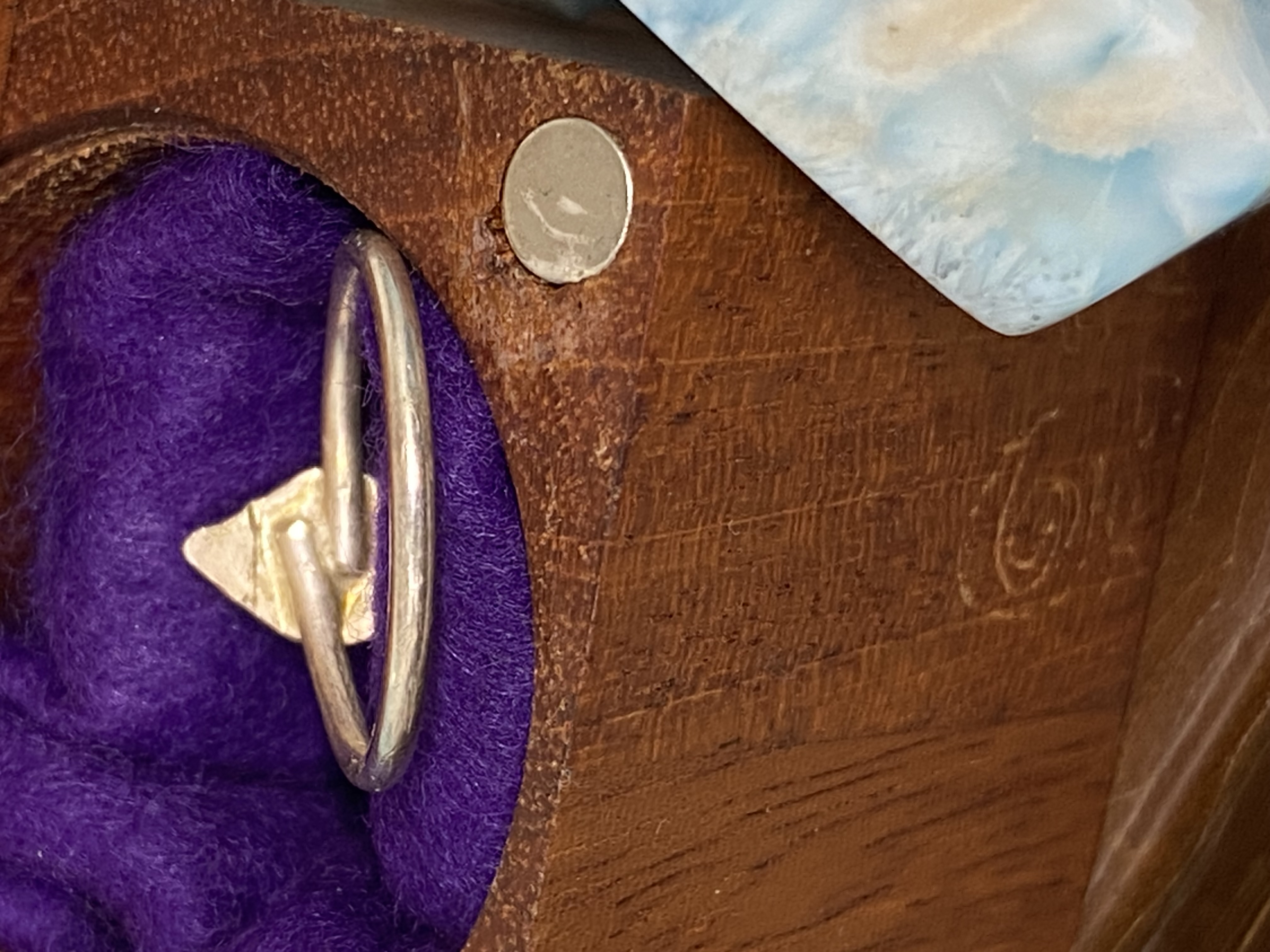 Mini Larimar Ring Size 8 Wavy Diamond Shape Sterling Silver 16-gauge Wire Band 