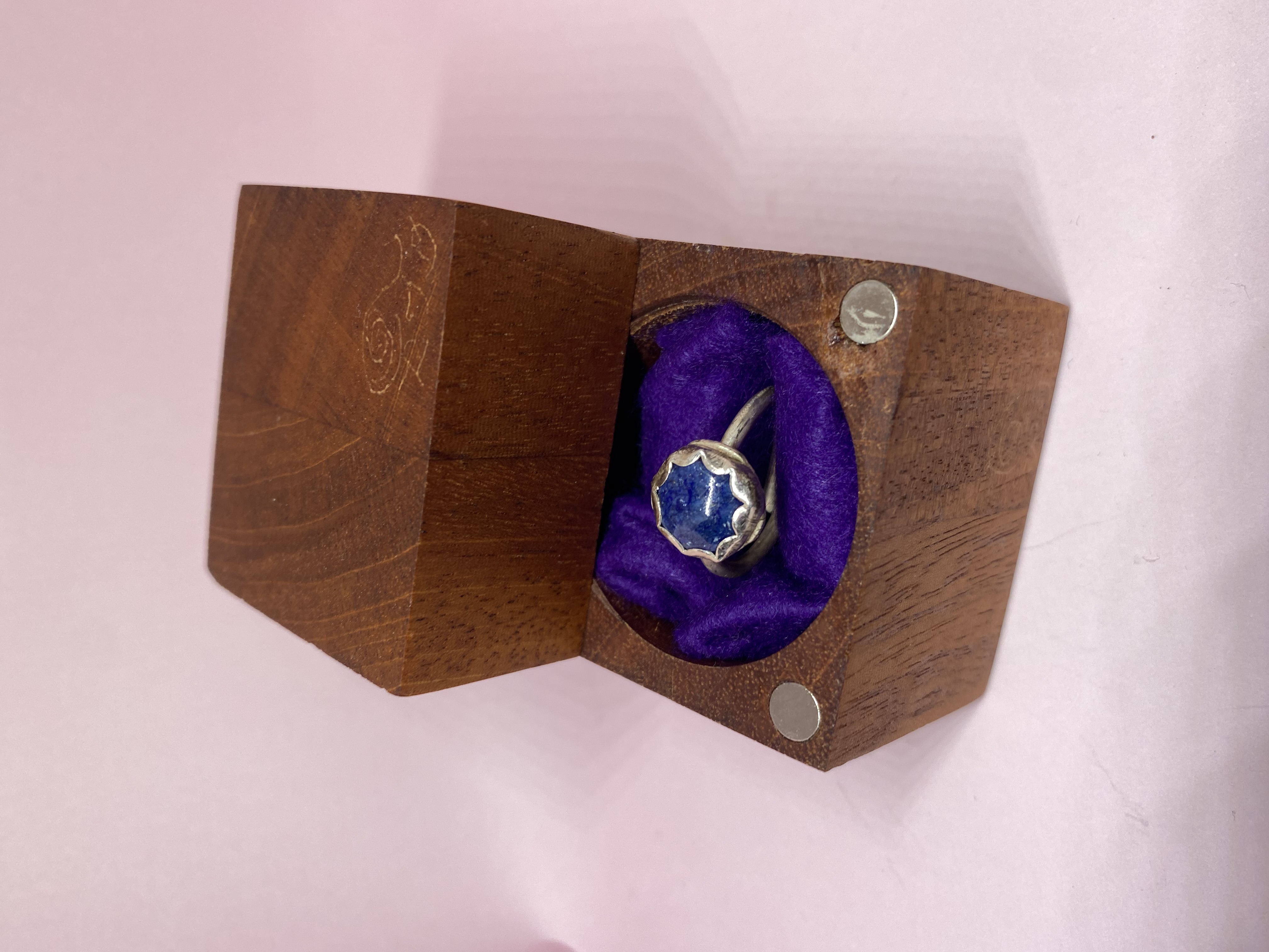 Lapis Lazuli Scalloped Button Adjustable Ring Sterling Silver 12-Gauge Wire Ring Band