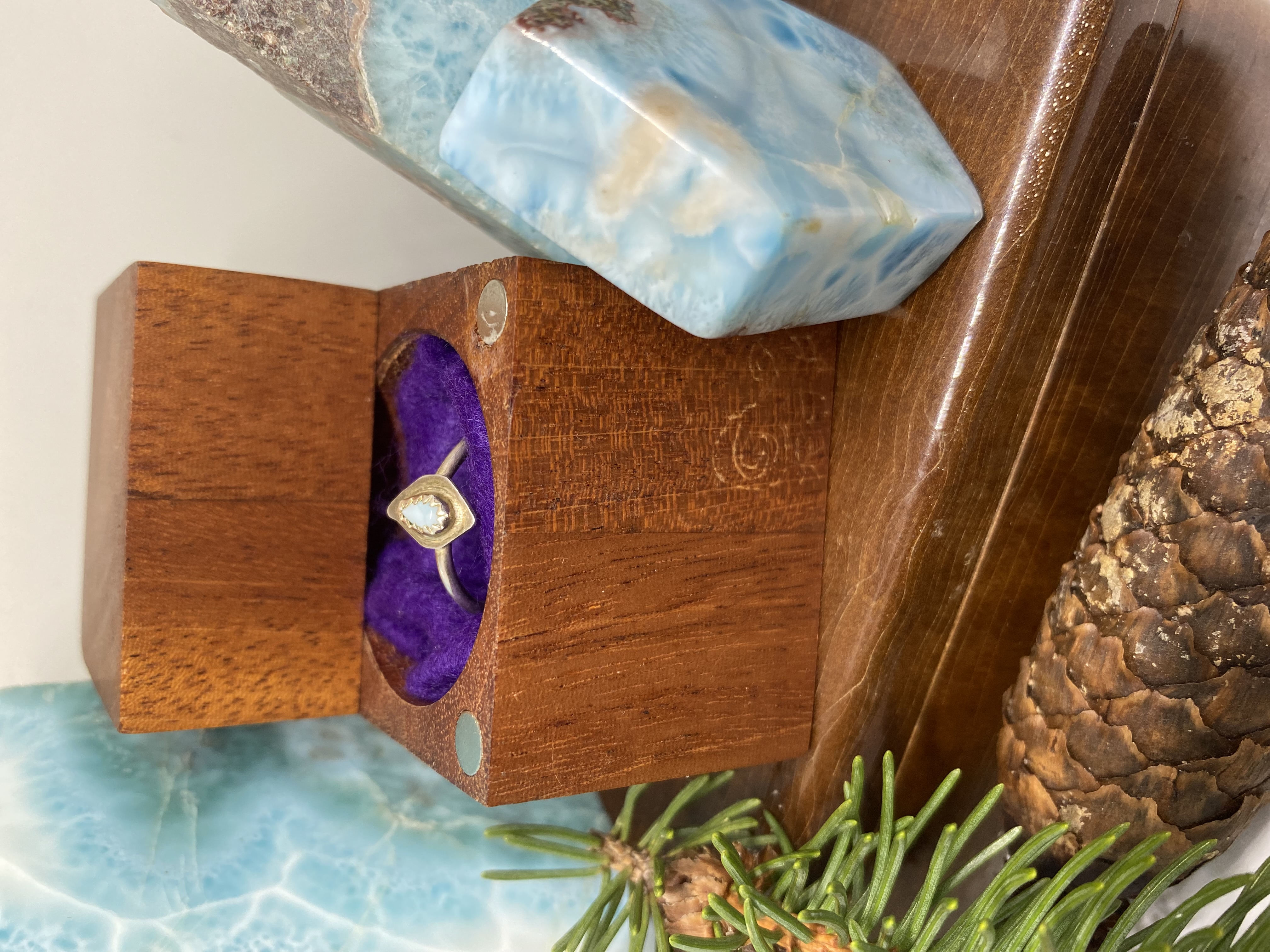 Mini Larimar Ring Size 8 Wavy Diamond Shape Sterling Silver 16-gauge Wire Band 