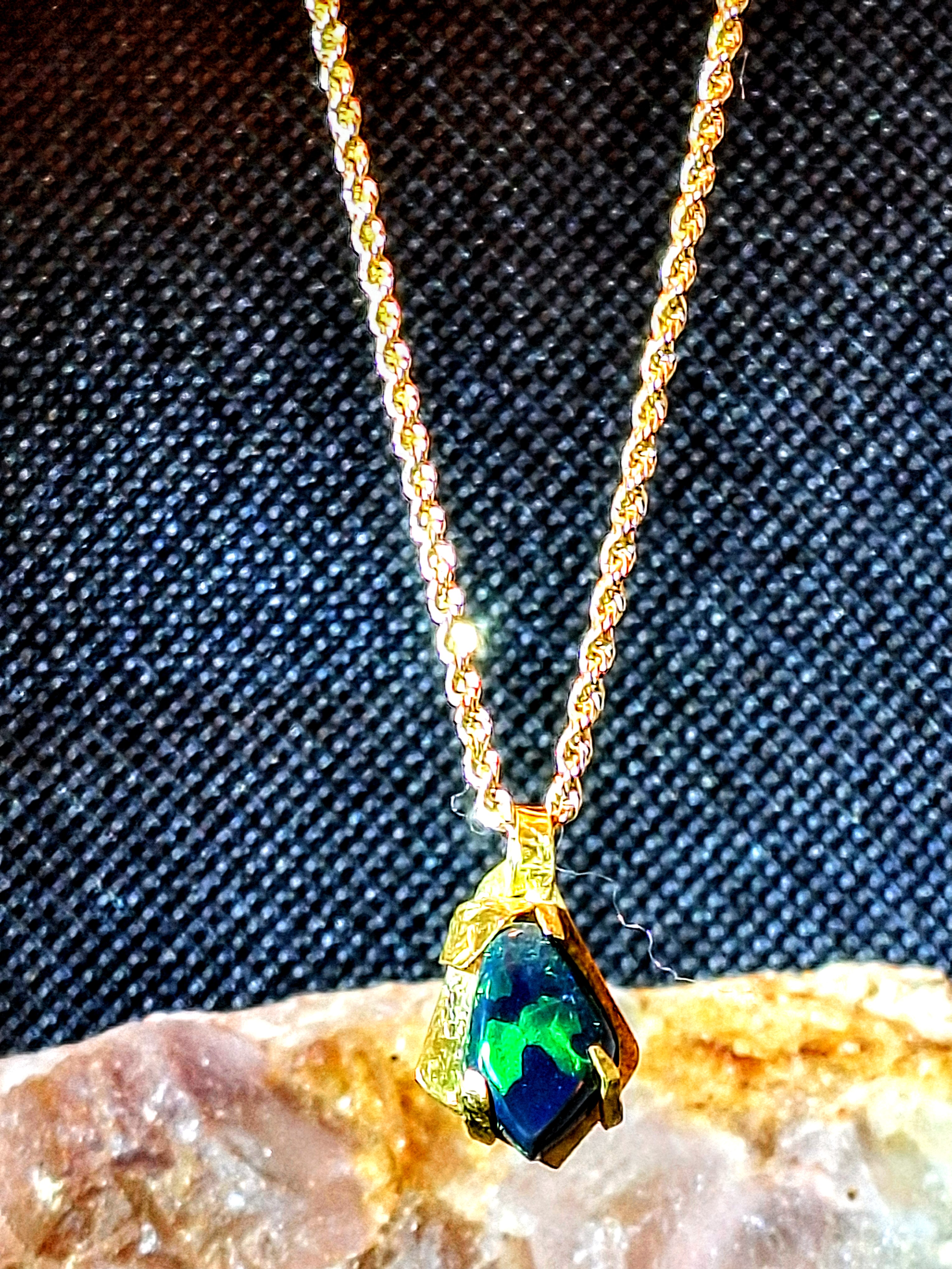 Australian Broad Flash Opal in 22k Gold Necklace