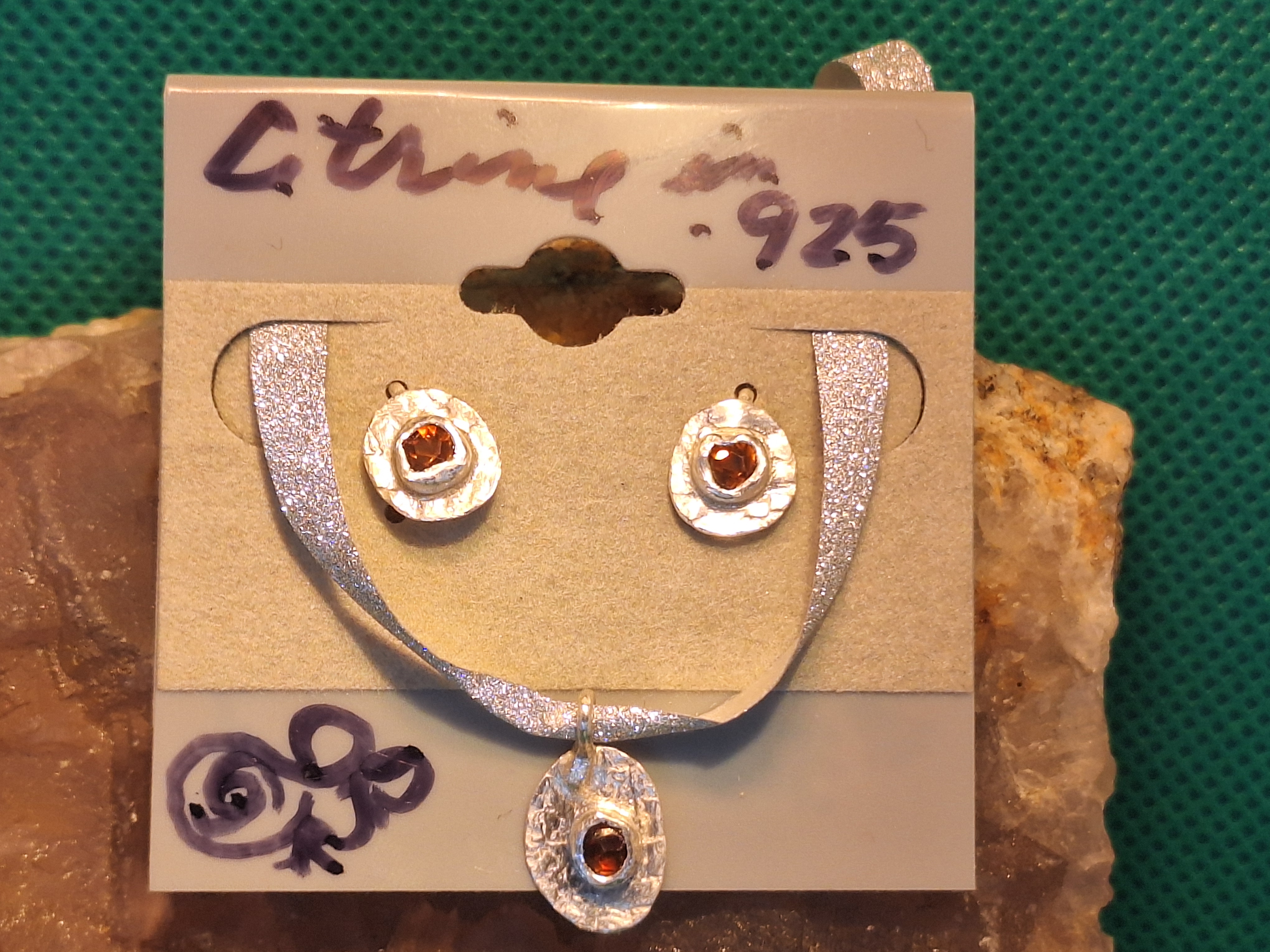 Orange Citrine Earrings and Pendant Jewelry Set + All Sterling Silver Metals, Genuine Gems