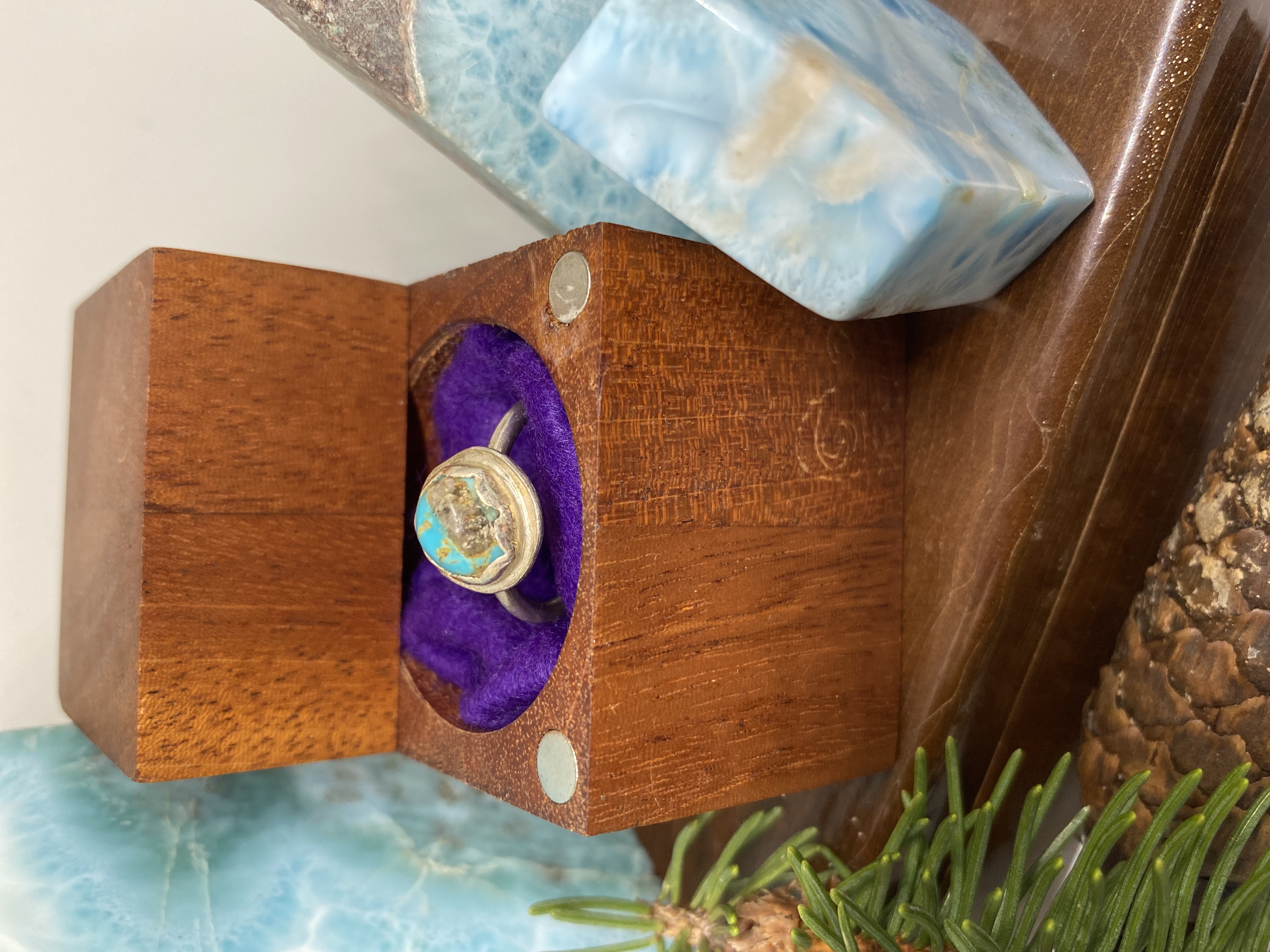 Turquoise Round with Scalloped Bezel Solid Sterling Silver Setting Adjustable Ring