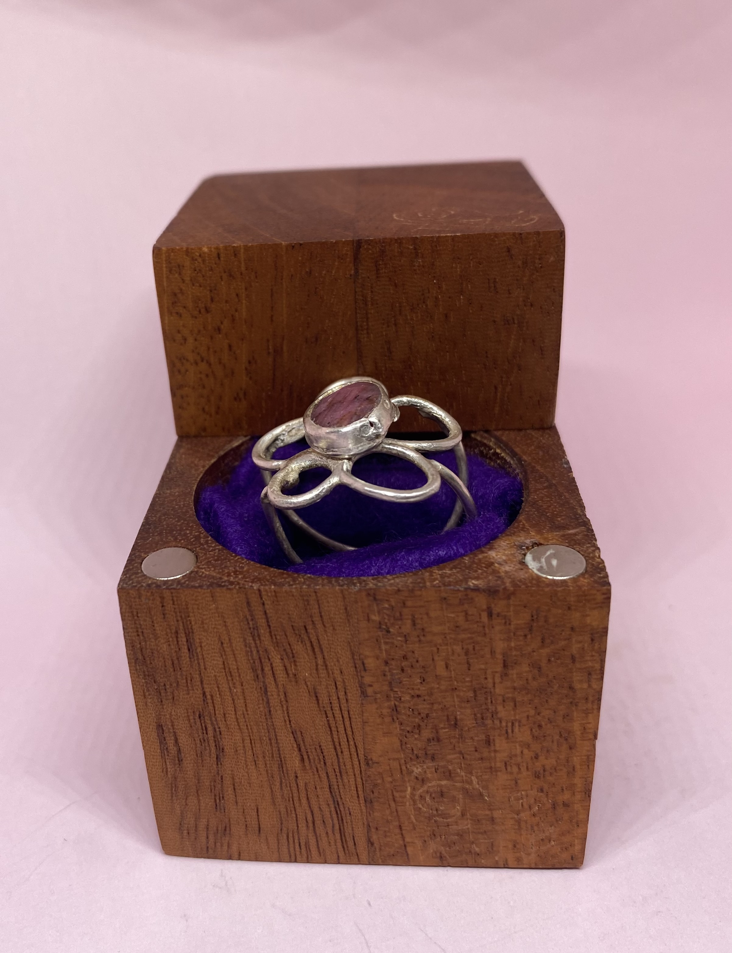 Ruby Flower Adjustable Ring with Faceted 13mm Natural Ruby 16-gauge wire and bezel set gem