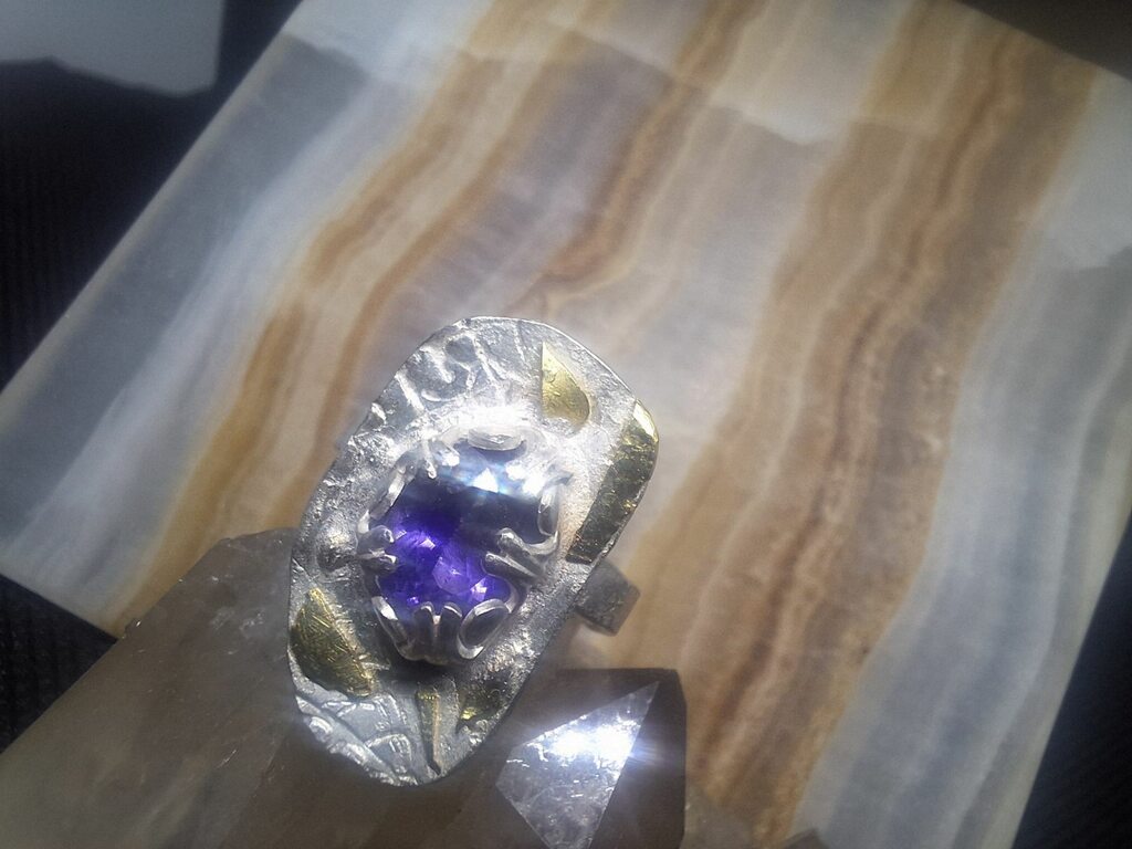 Size 6.5 Tanzanite in .925 Hand-stamped Sterling Silver with 18k Gold Accents