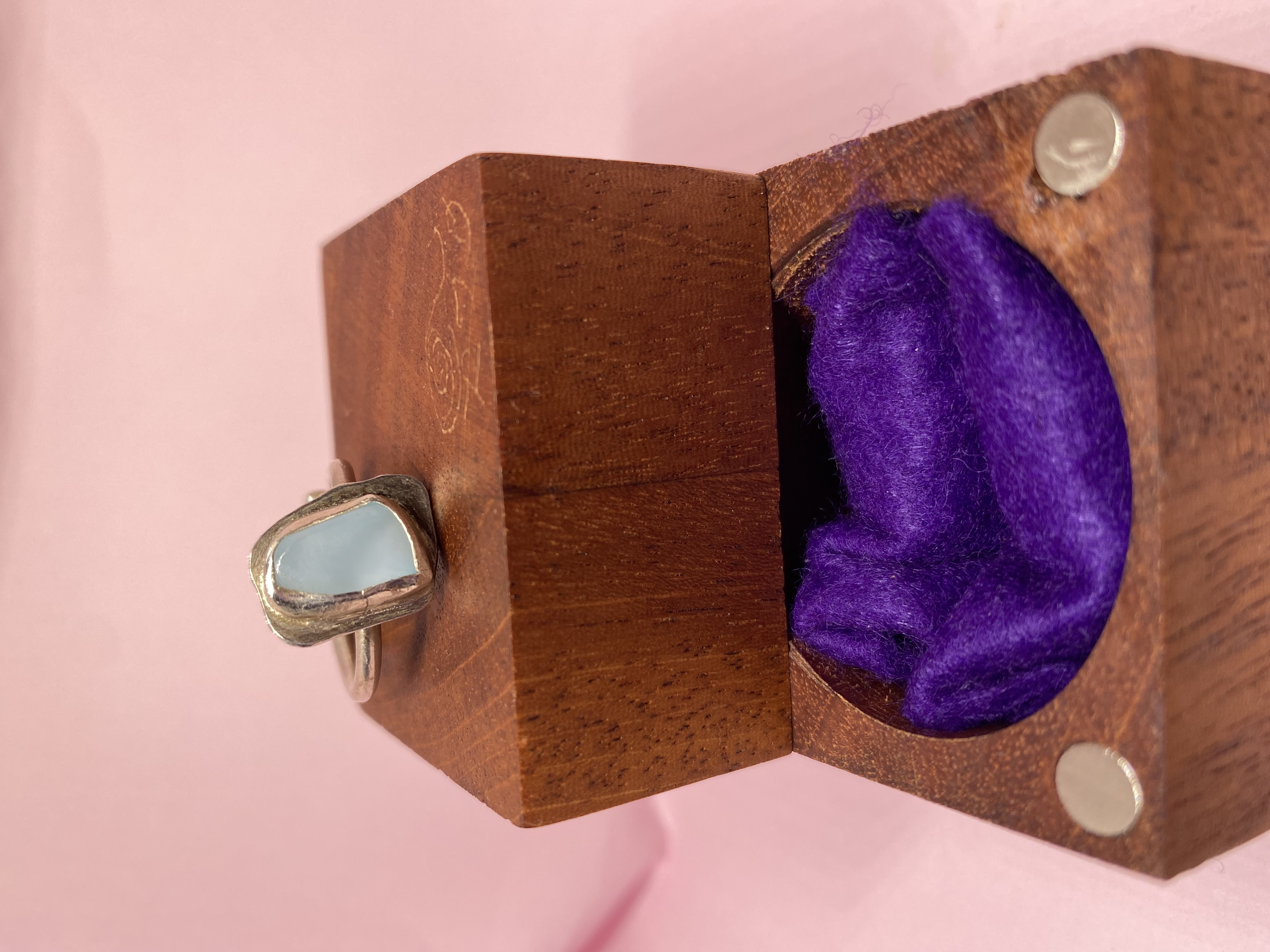 Squared Freeform Larimar Baby Blue Adjustable Ring Size ~ 8-10 set in Solid Sterling Silver 12-Gauge Round Wire Ring Band