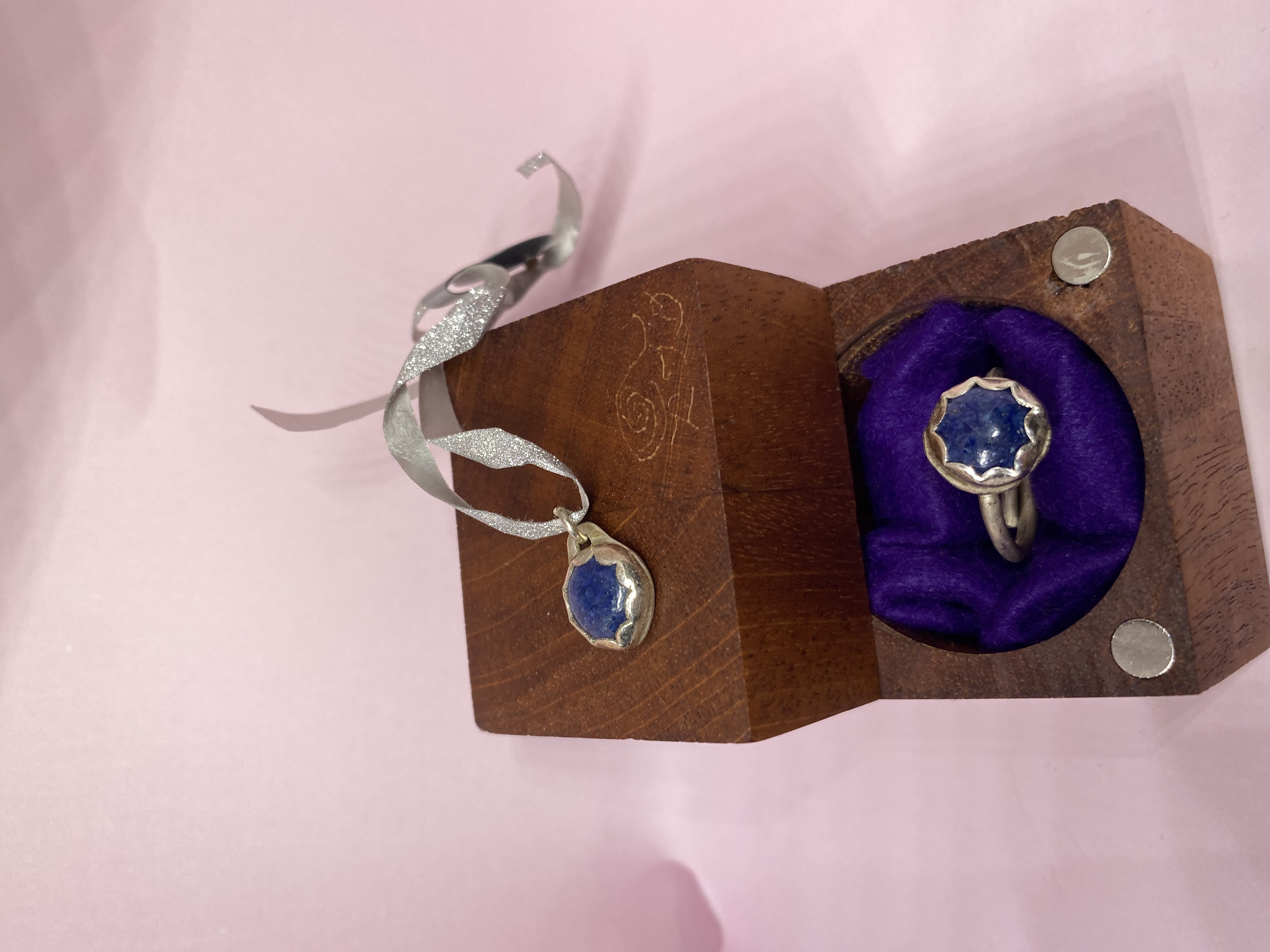 Lapis Lazuli Scalloped Button Pendant or Bracelet Dangle in .925 Sterling Silver