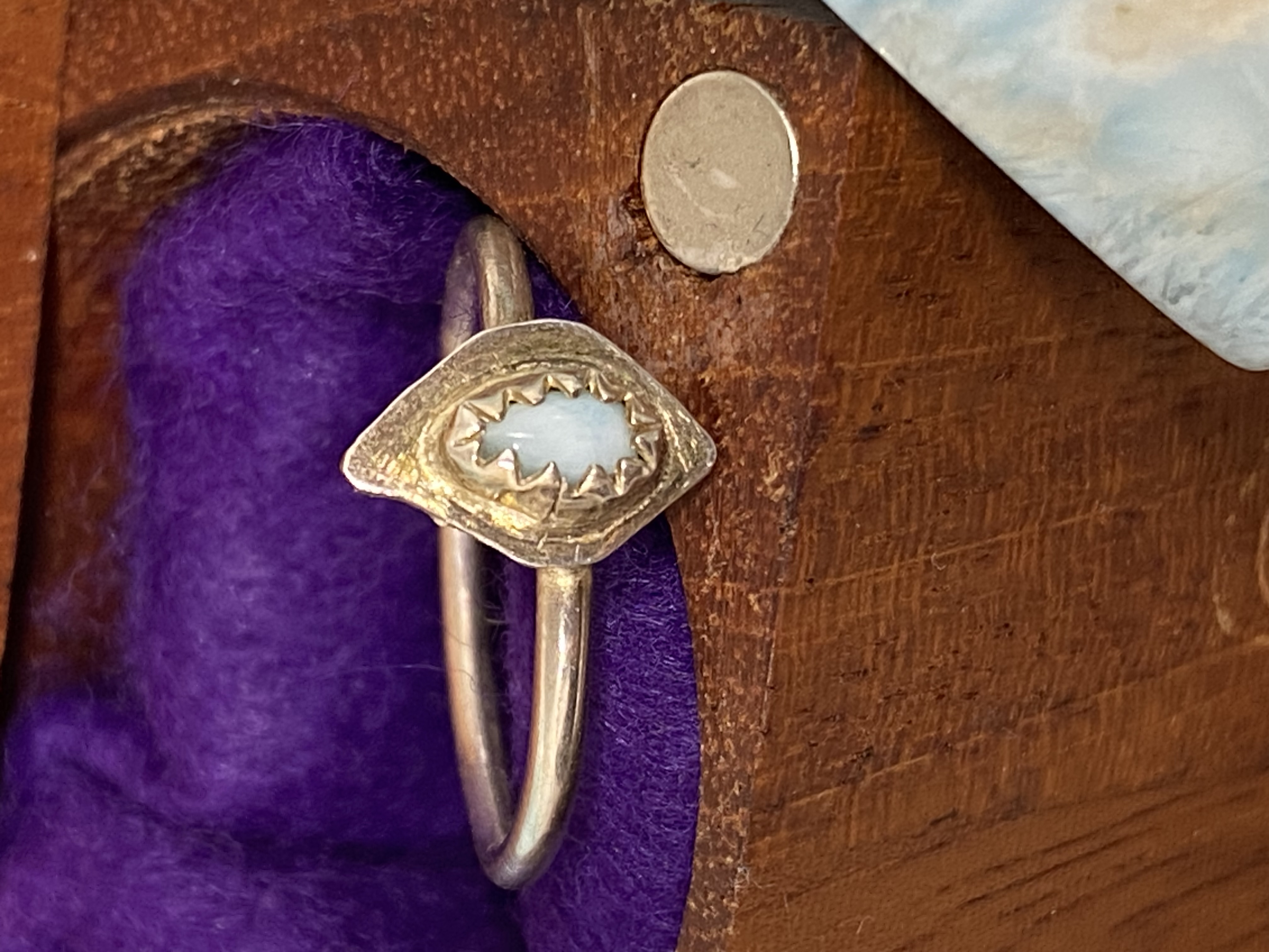 Mini Larimar Ring Size 8 Wavy Diamond Shape Sterling Silver 16-gauge Wire Band 