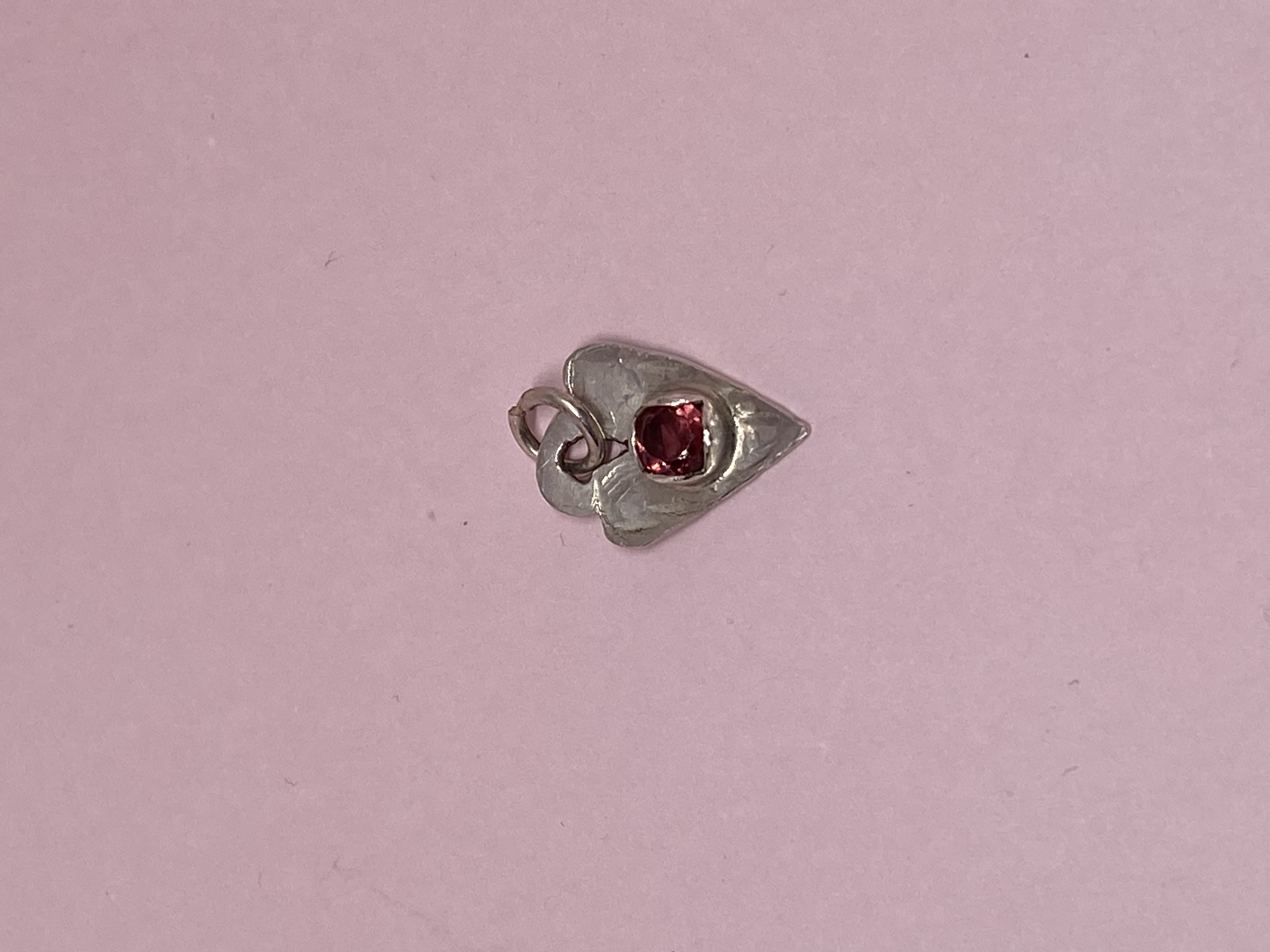 "Sweethearts Love" Rhodolite Garnet 5mm Round in Sterling Silver Heart Necklace
