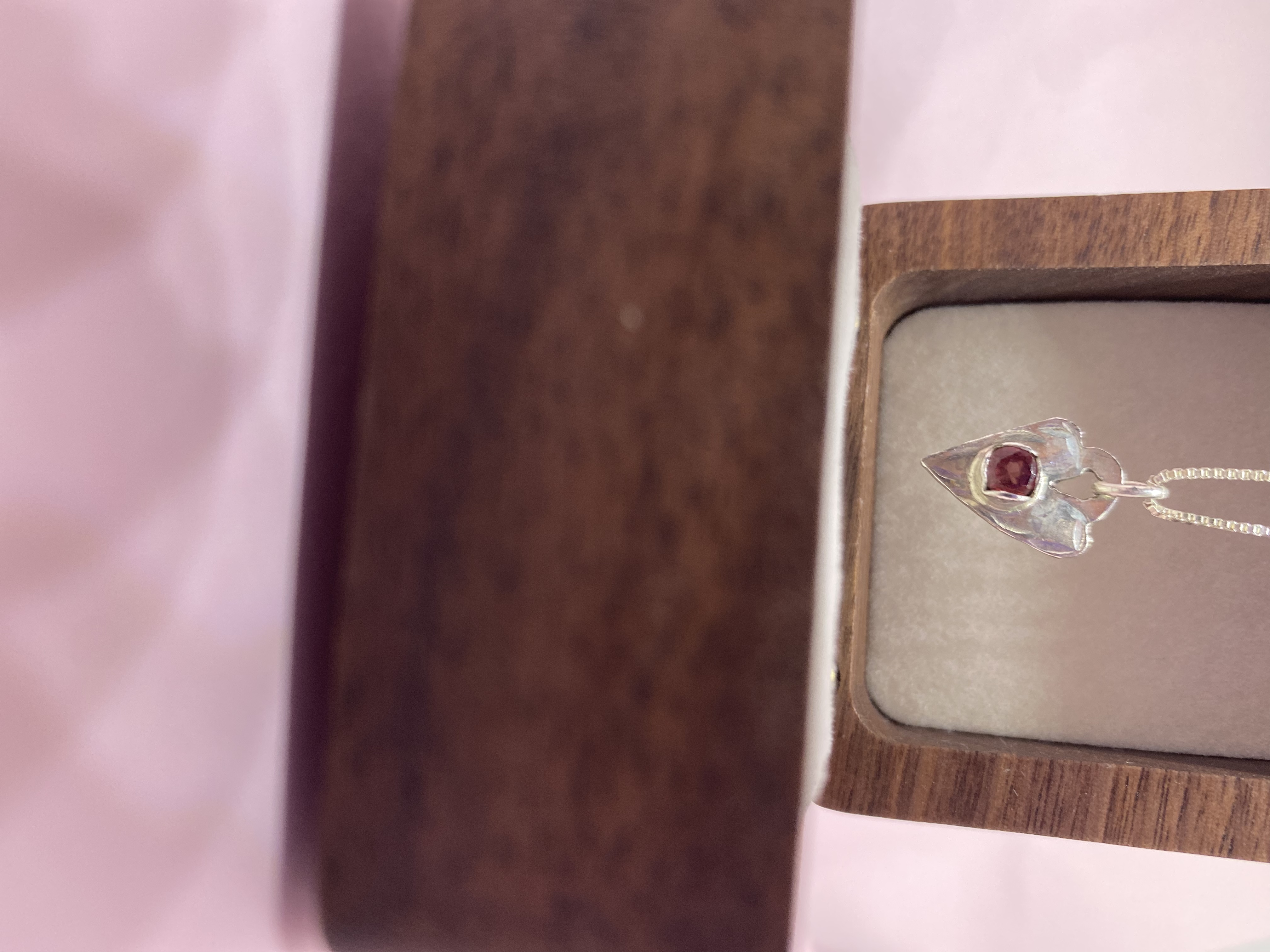 "Sweethearts Love" Rhodolite Garnet 5mm Round in Sterling Silver Heart Necklace