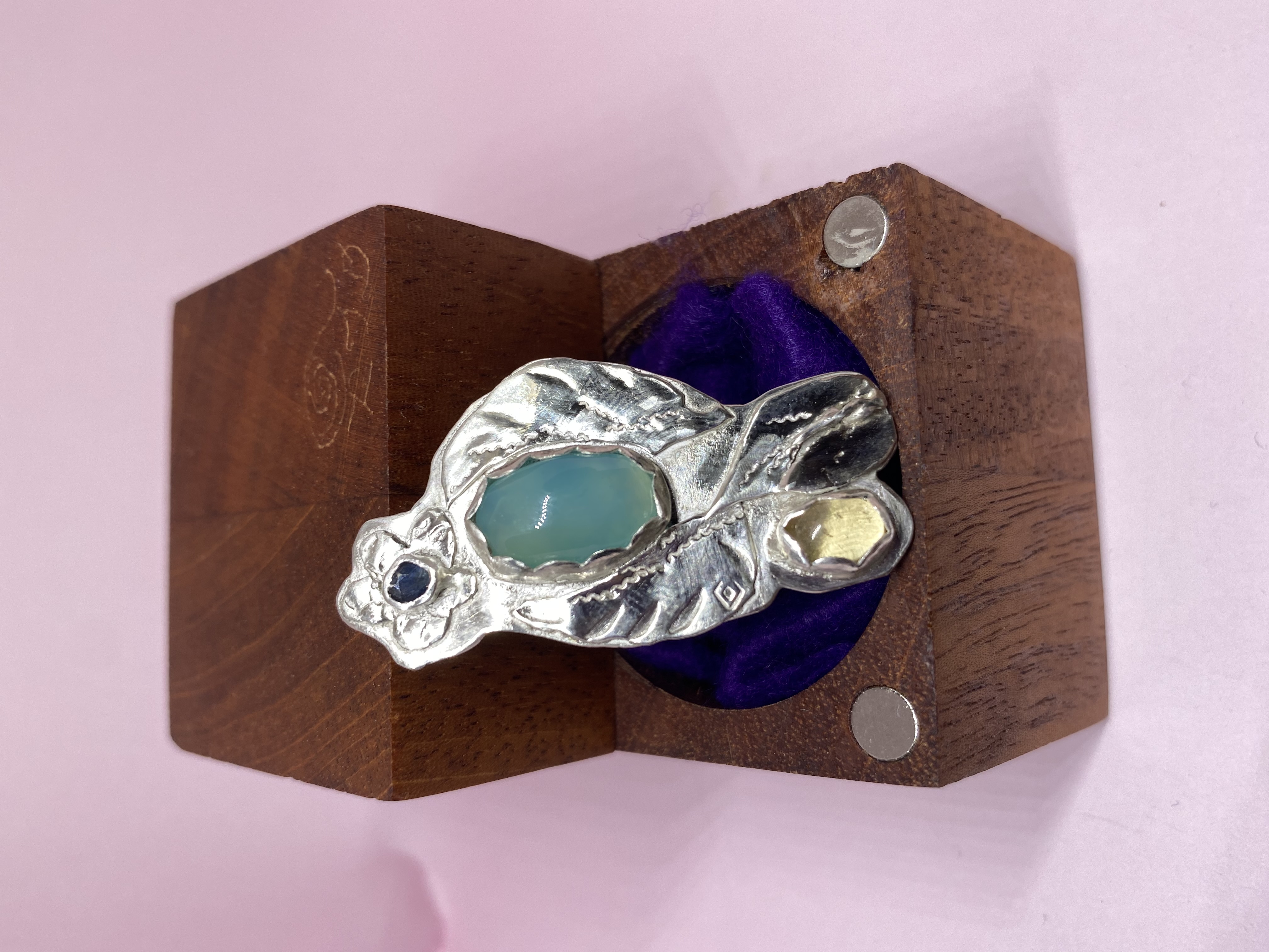Blue Kyanite Aqua Chalcedony and Citrine Authentic Gems set in .925 Sterling Silver Size 6.75 Ring