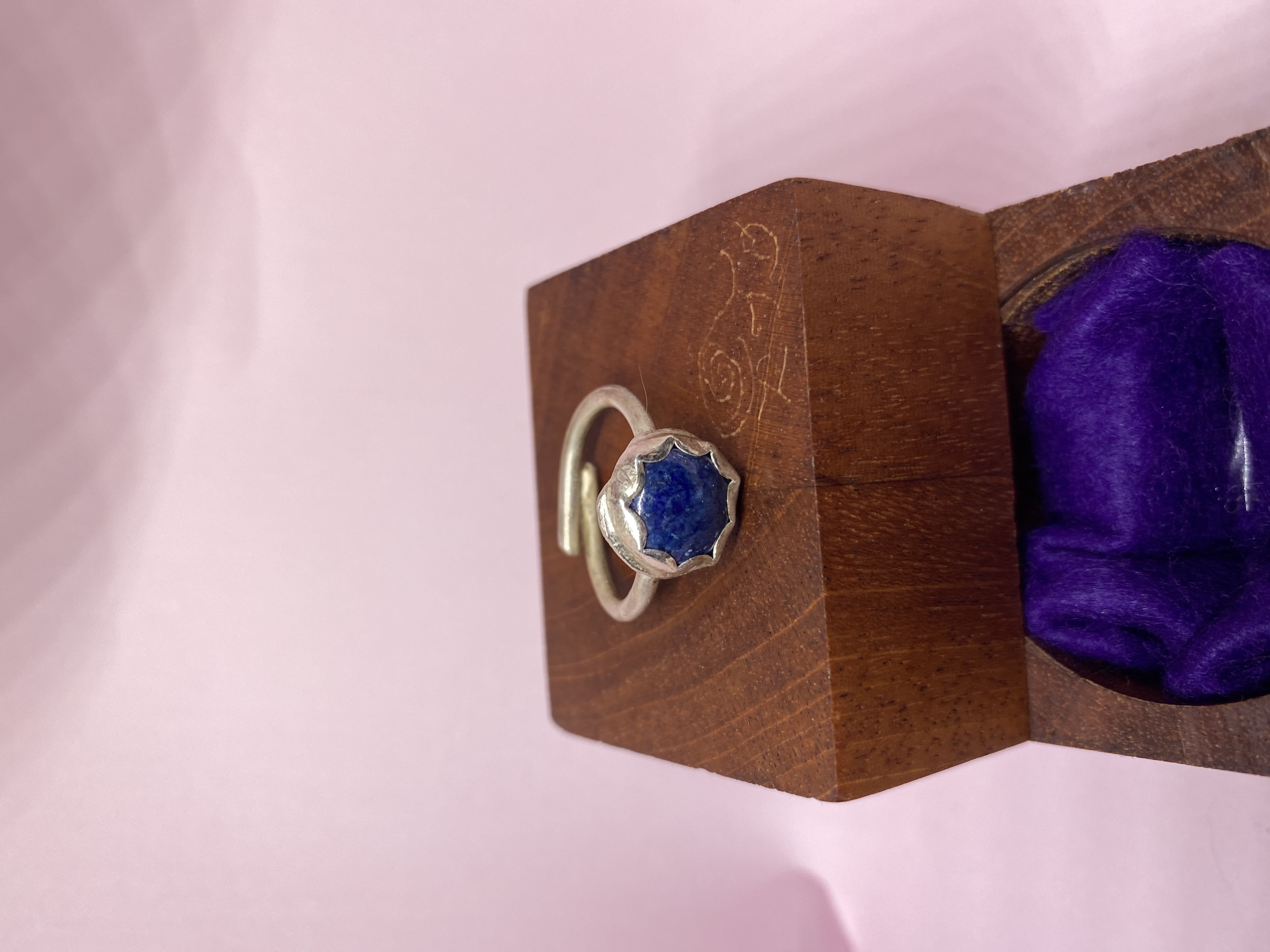 Lapis Lazuli Scalloped Button Adjustable Ring Sterling Silver 12-Gauge Wire Ring Band