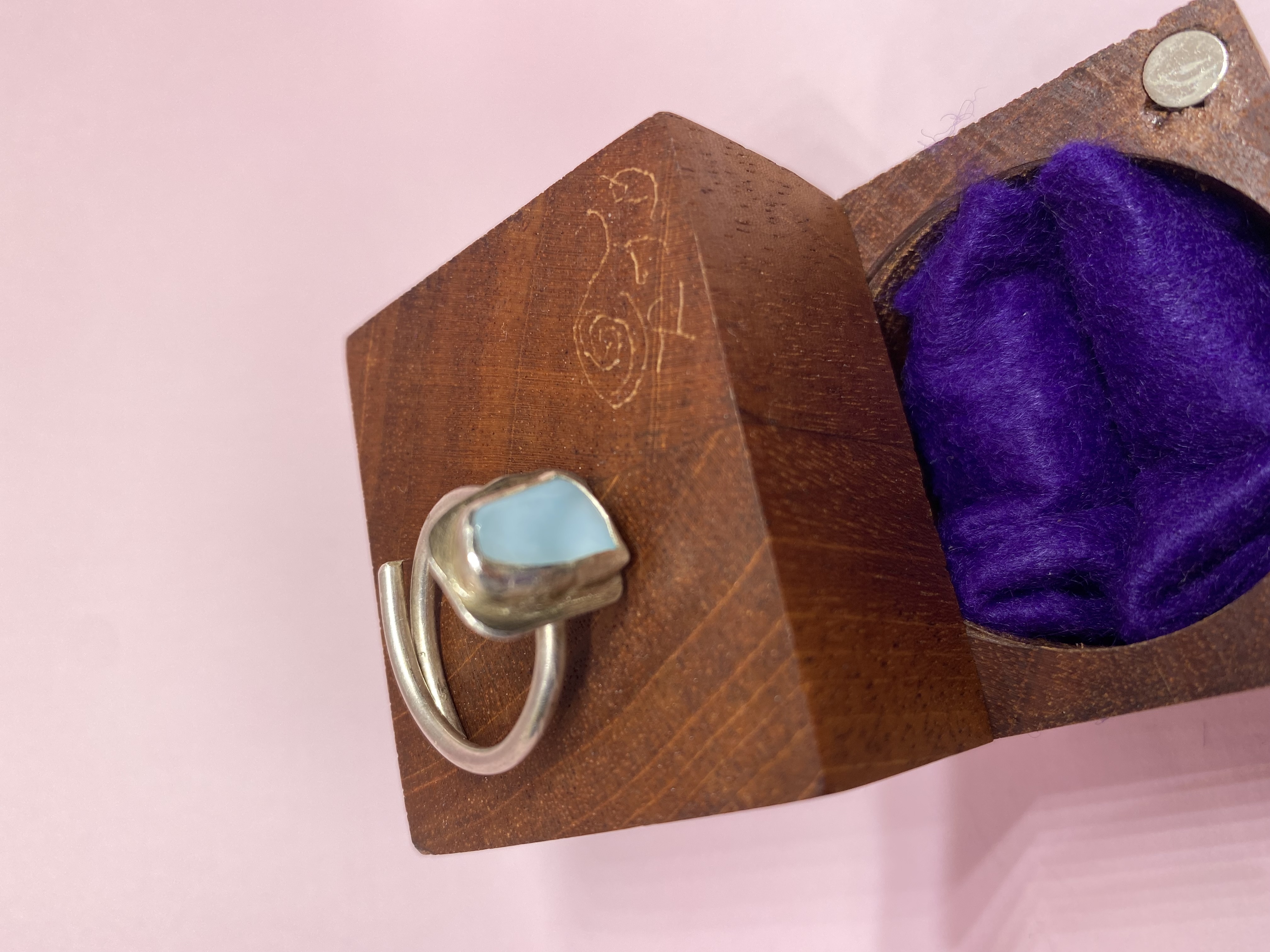 Squared Freeform Larimar Baby Blue Adjustable Ring Size ~ 8-10 set in Solid Sterling Silver 12-Gauge Round Wire Ring Band