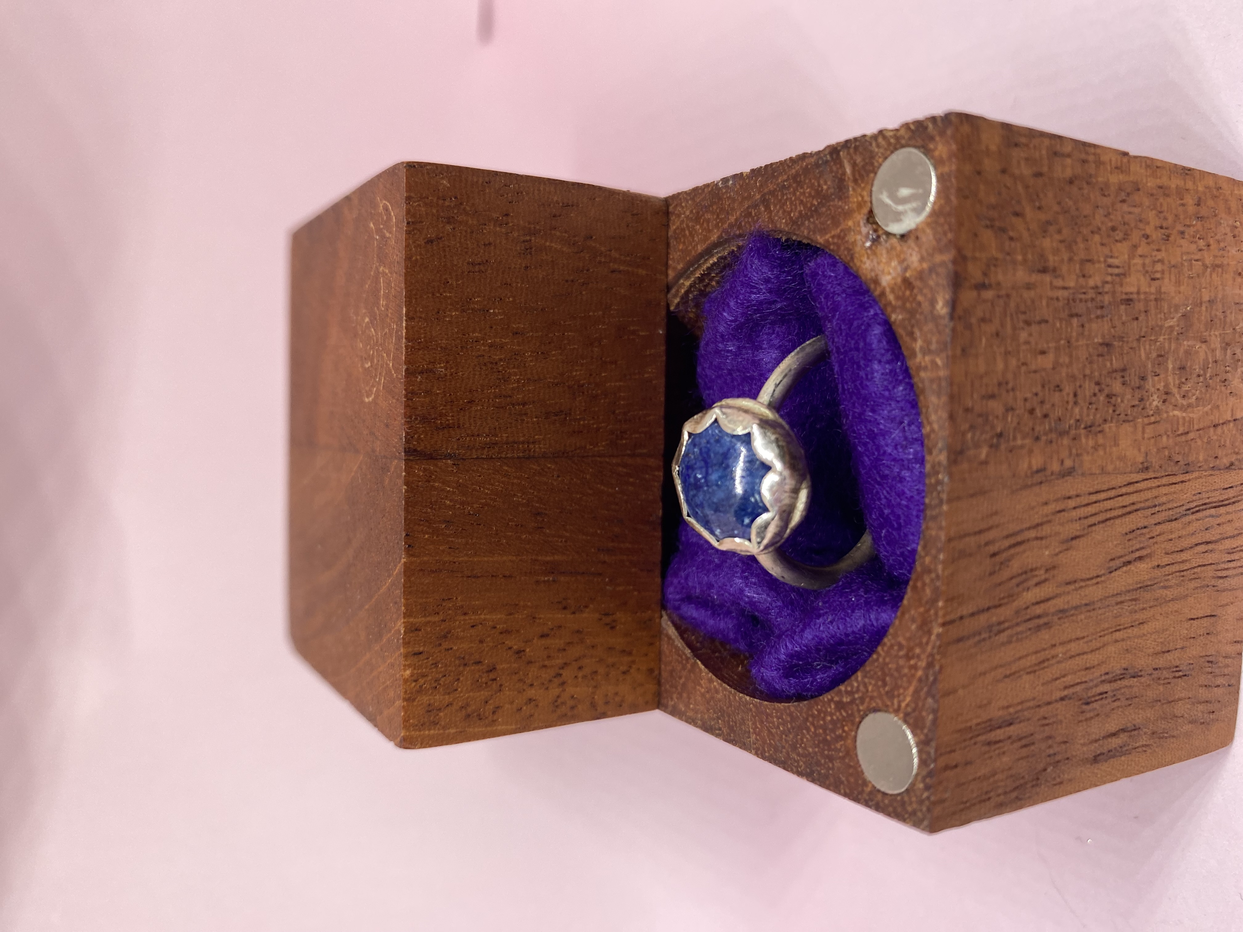 Lapis Lazuli Scalloped Button Adjustable Ring Sterling Silver 12-Gauge Wire Ring Band