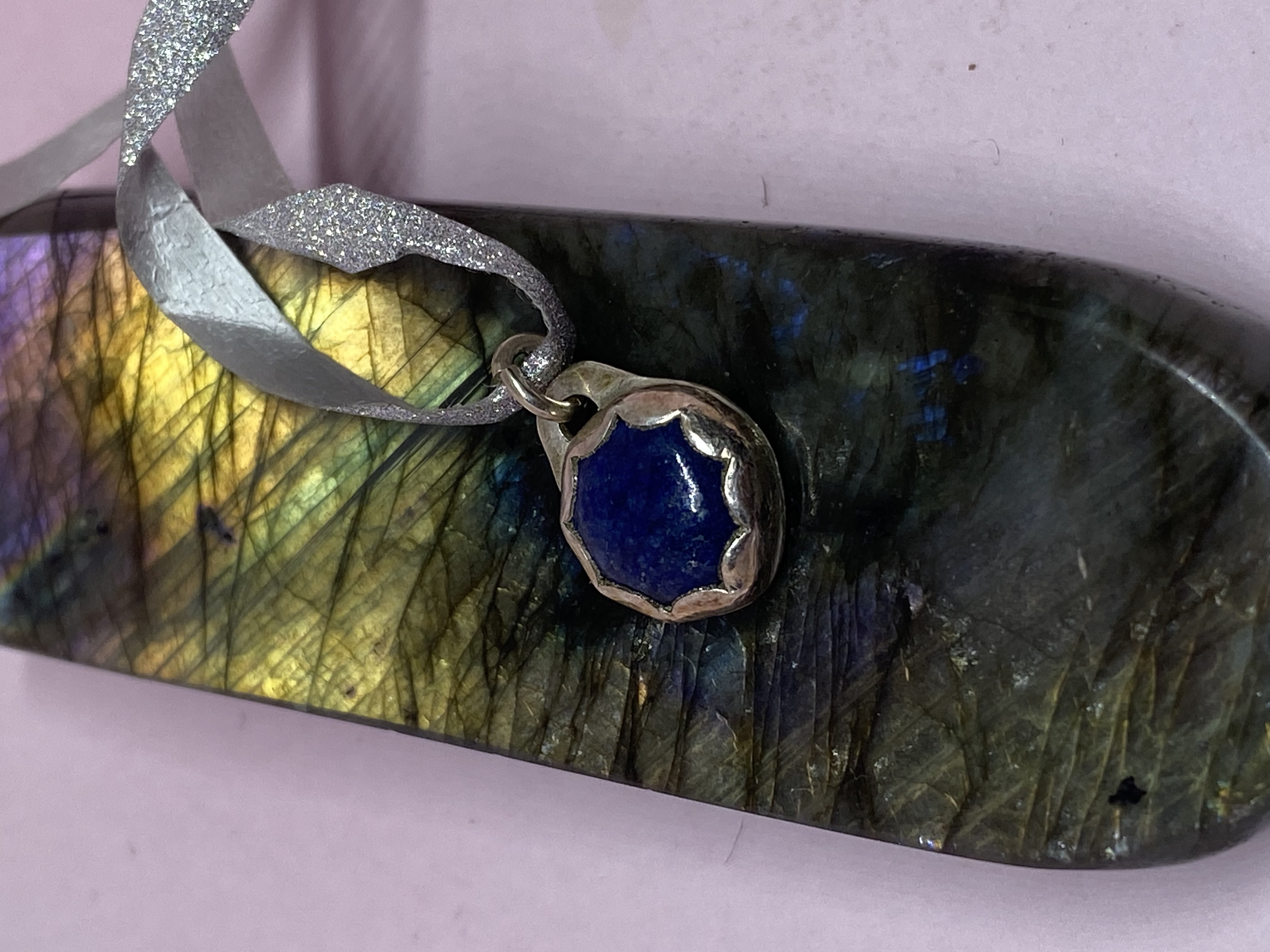 Lapis Lazuli Scalloped Button Pendant or Bracelet Dangle in .925 Sterling Silver