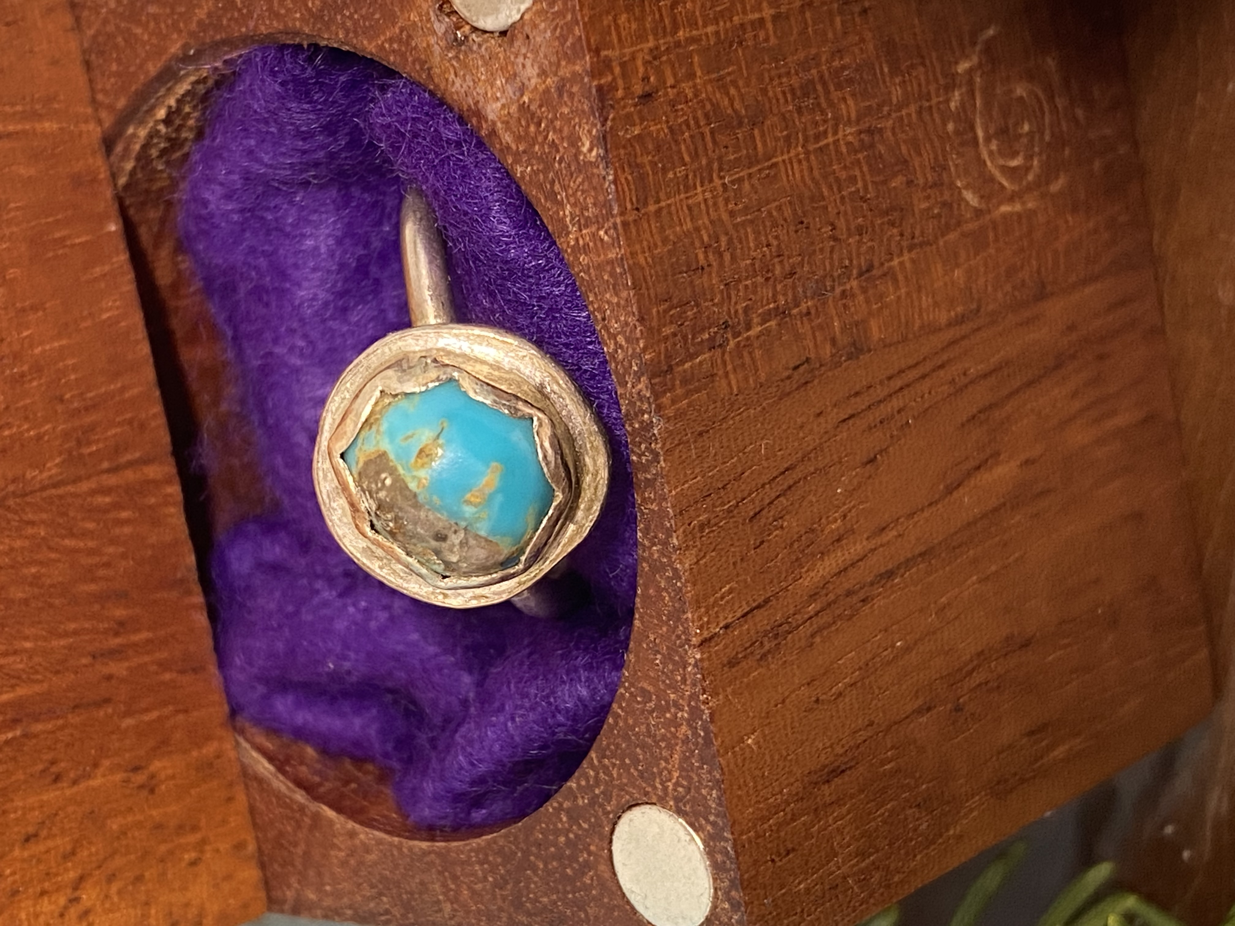 Turquoise Round with Scalloped Bezel Solid Sterling Silver Setting Adjustable Ring