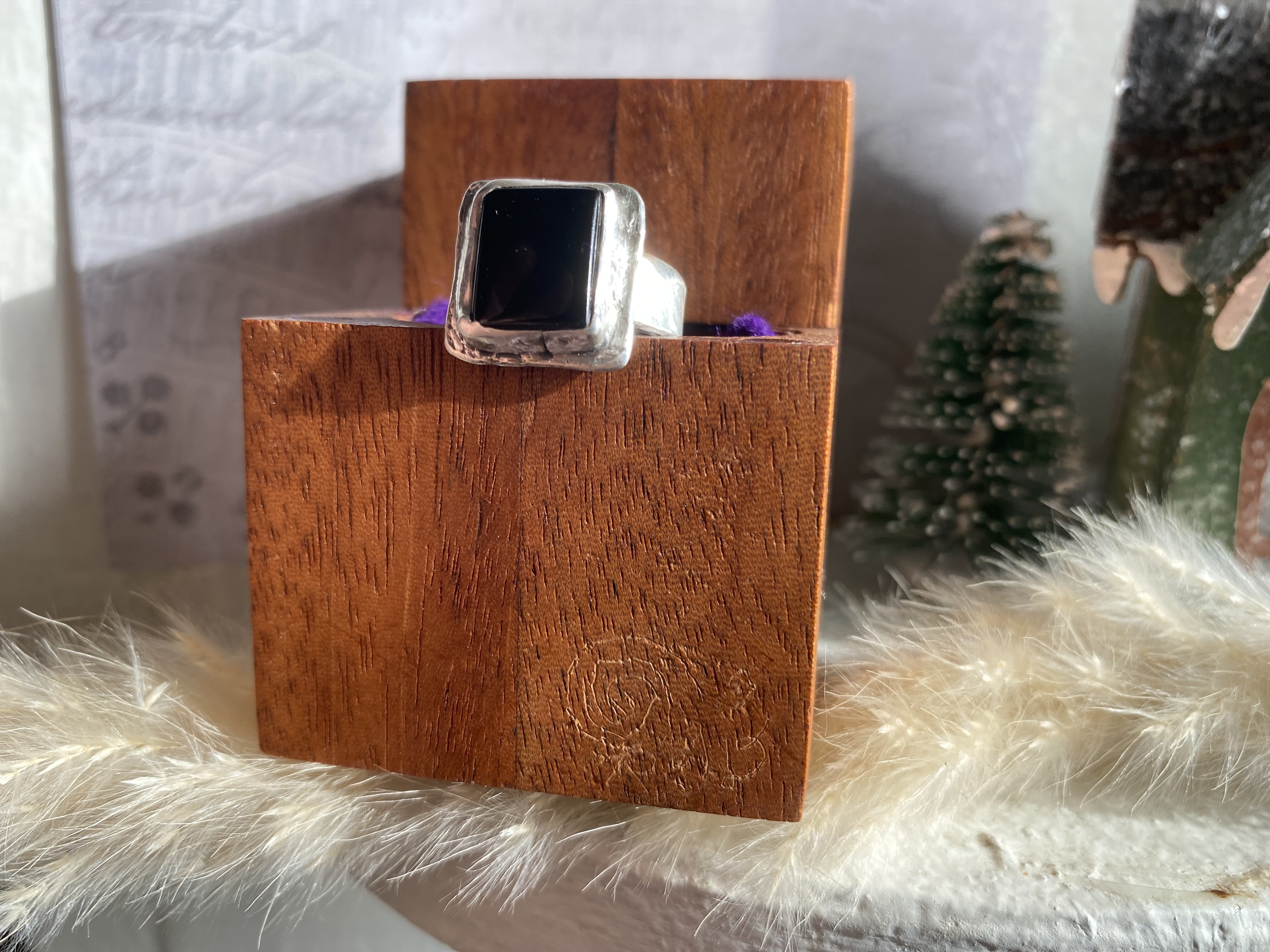 Black Onyx Squared Sterling Silver Size 5.5 Ring