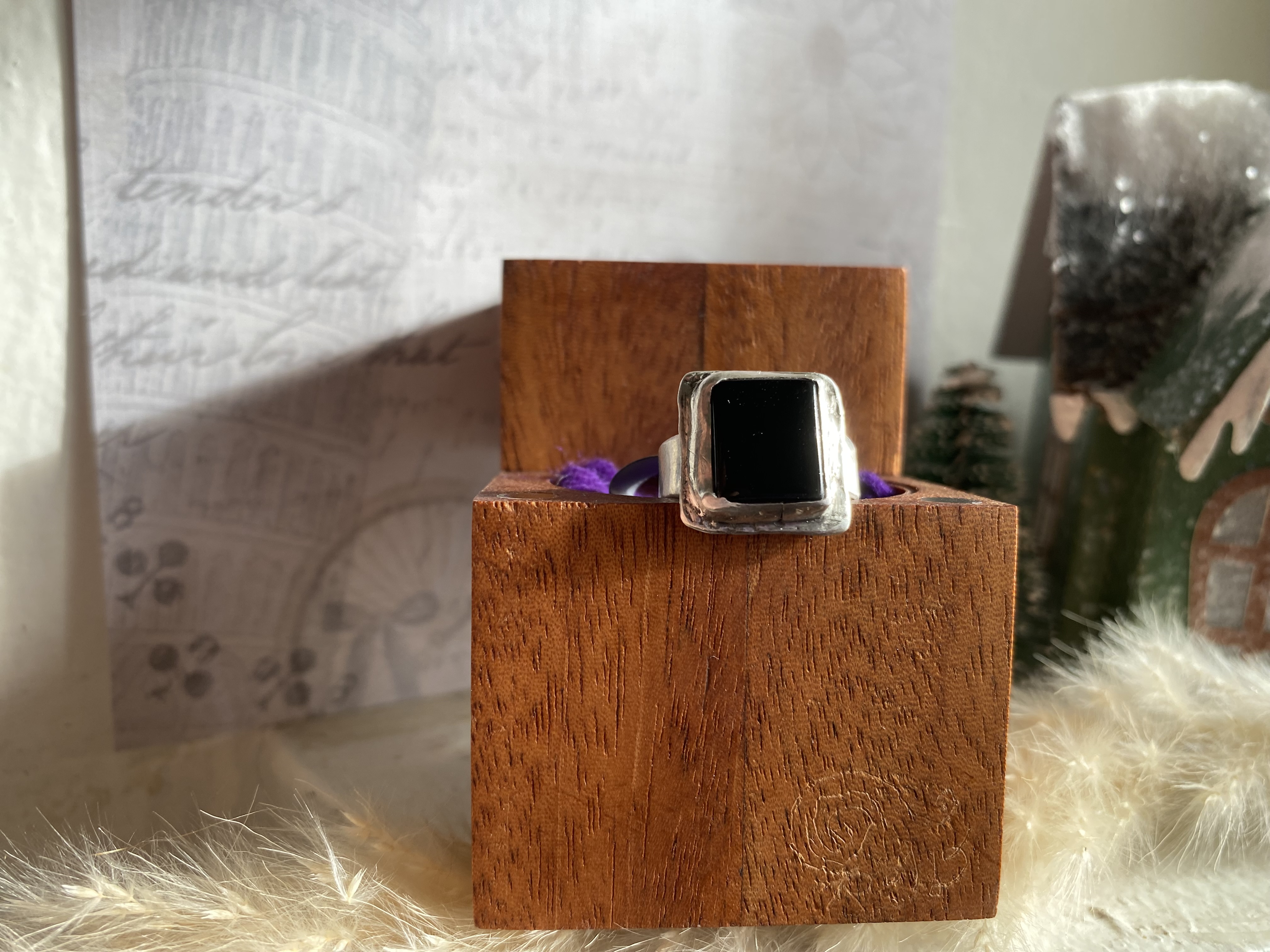 Black Onyx Squared Sterling Silver Size 5.5 Ring