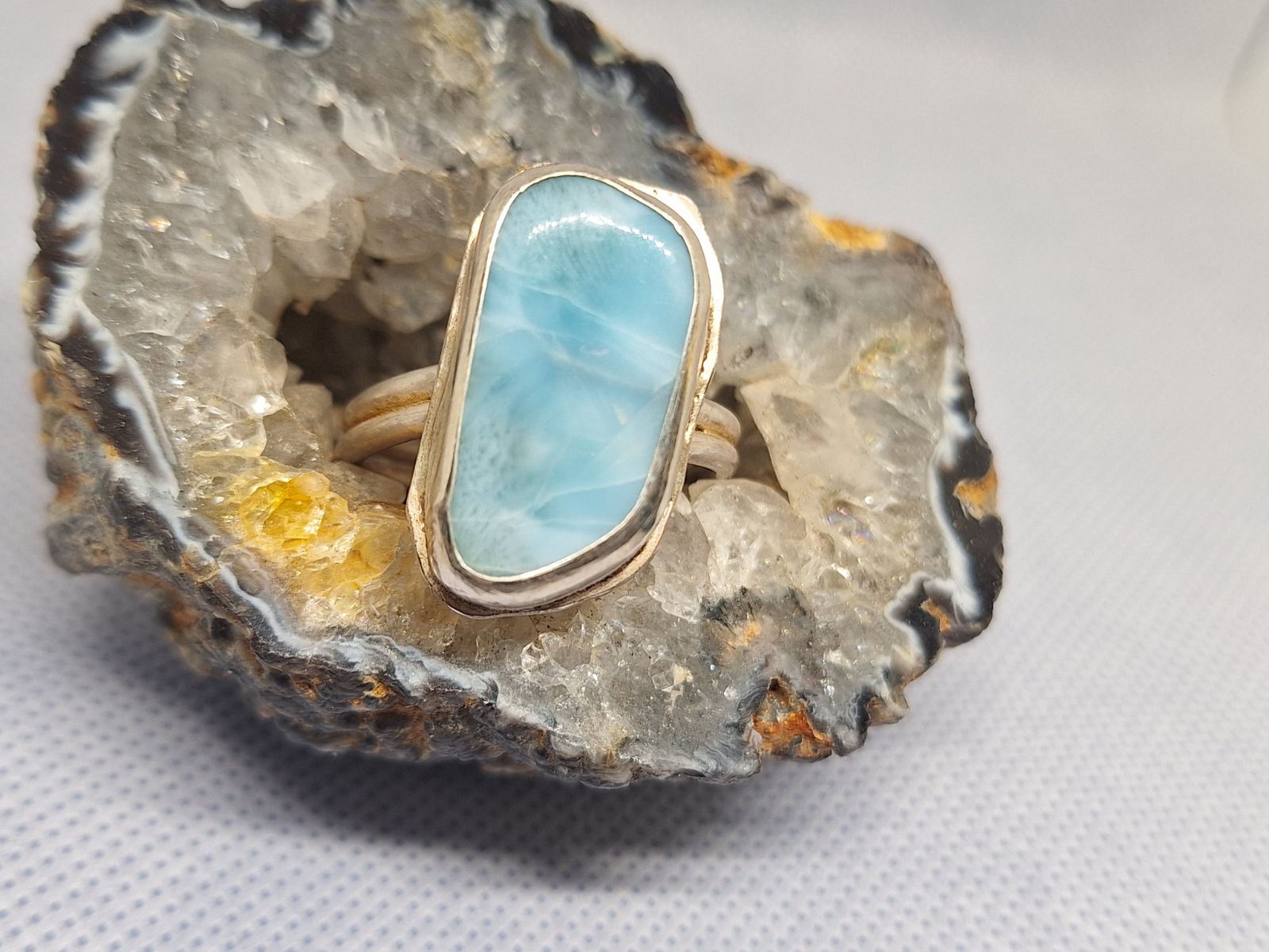 MEN'S Size 13 Larimar in .925 Sterling Silver Ring Grade A Larimar
