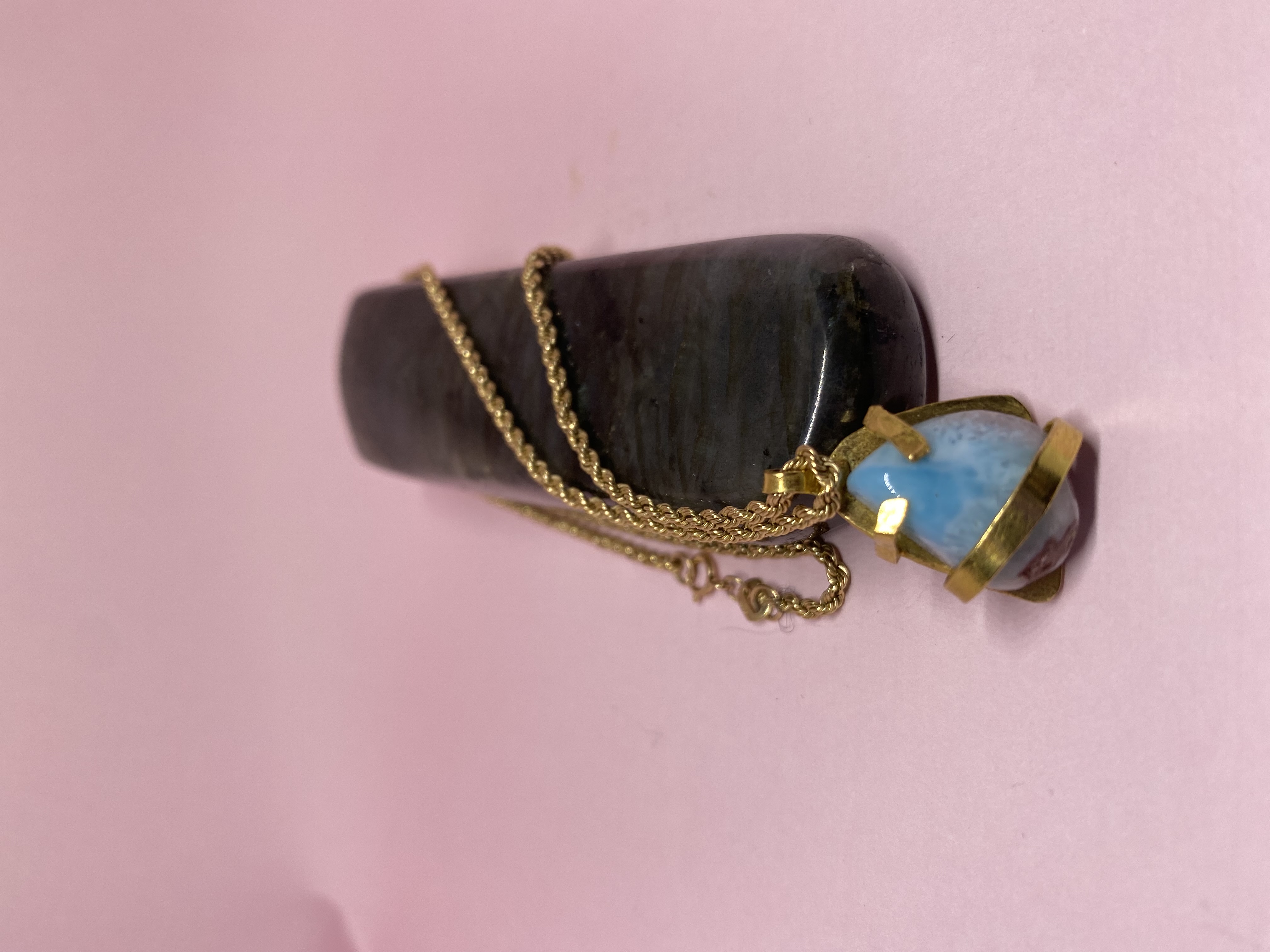 Baby Blue Larimar in 22k Gold Pendant