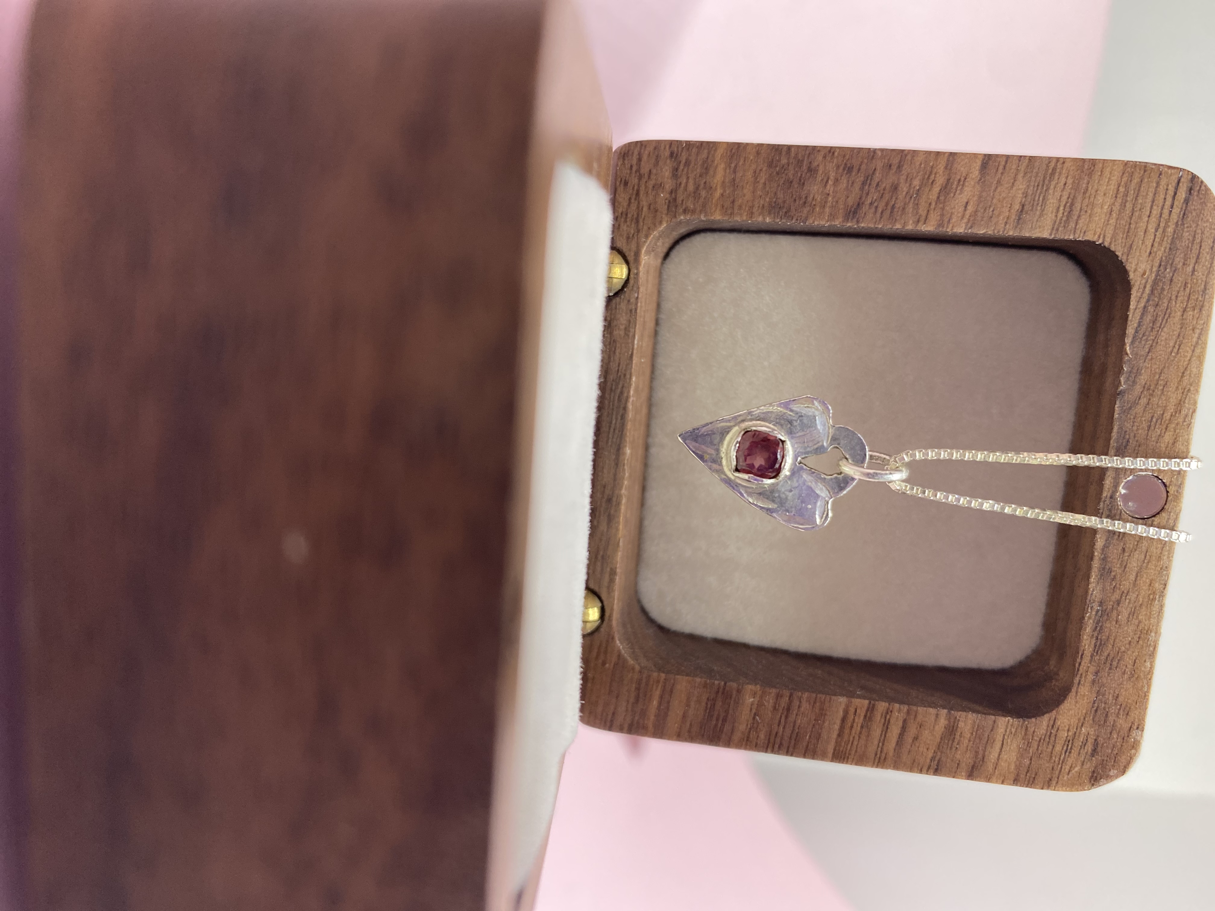 "Sweethearts Love" Rhodolite Garnet 5mm Round in Sterling Silver Heart Necklace