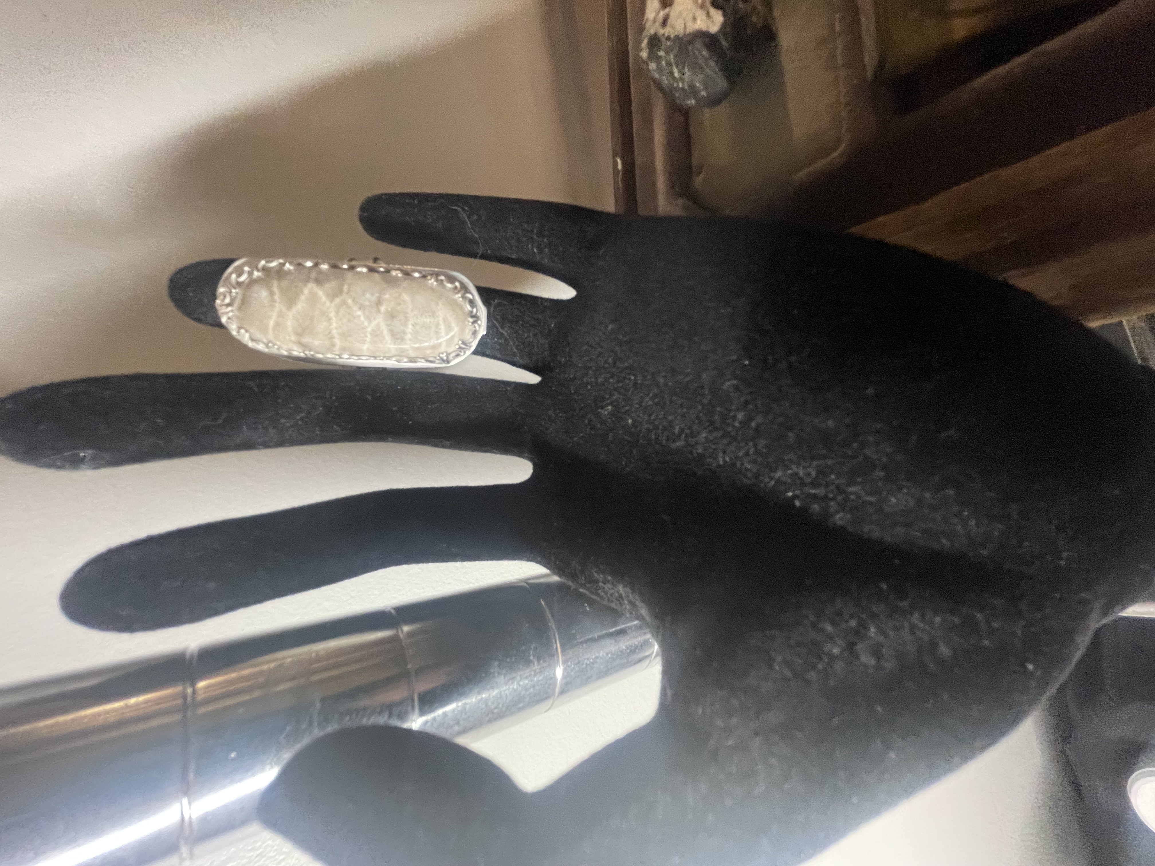 Size 7 Petoskey Ring in .925 Sterling Silver with Fancy Gallery Wire