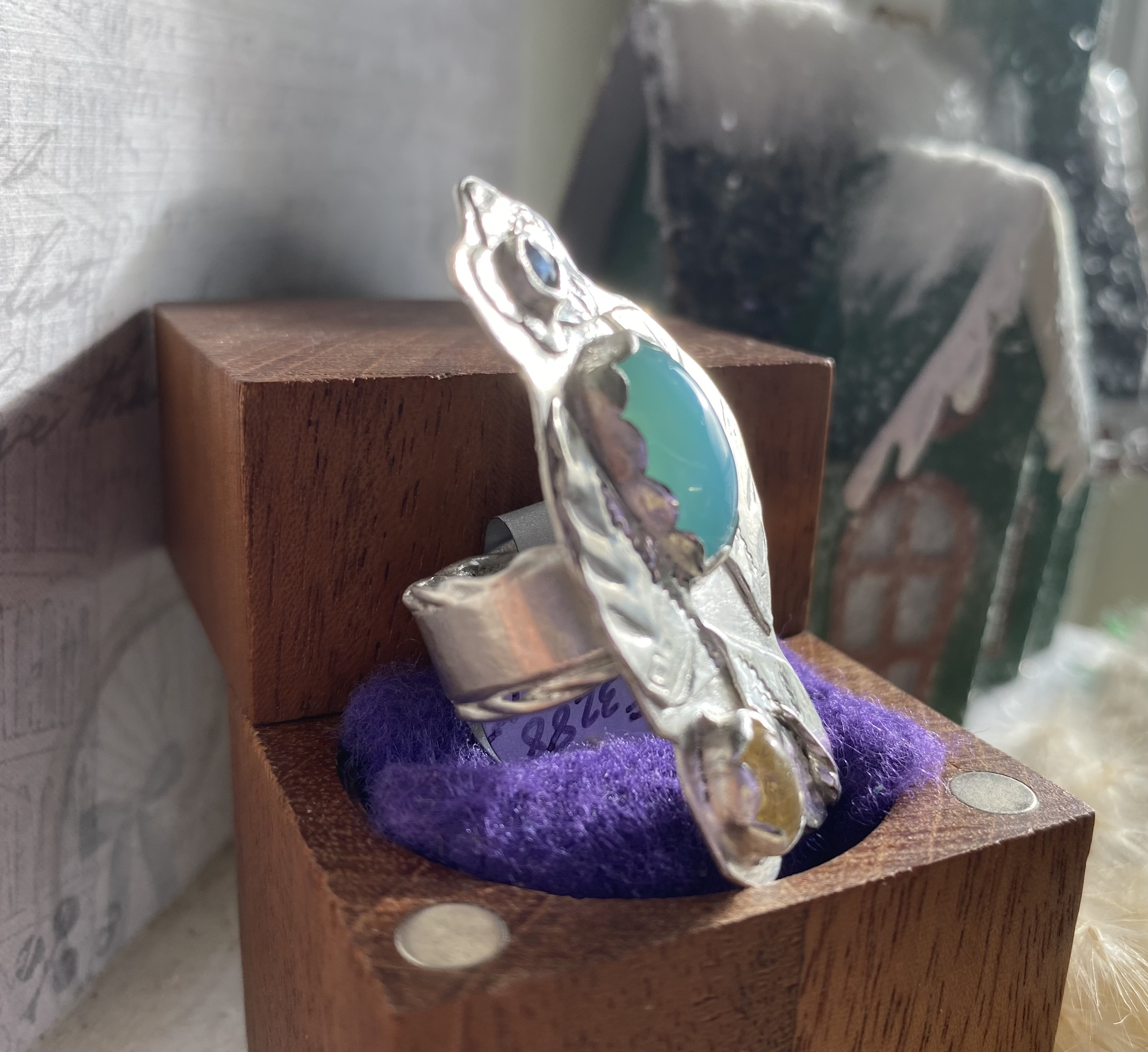 Blue Kyanite Aqua Chalcedony and Citrine Authentic Gems set in .925 Sterling Silver Size 6.75 Ring