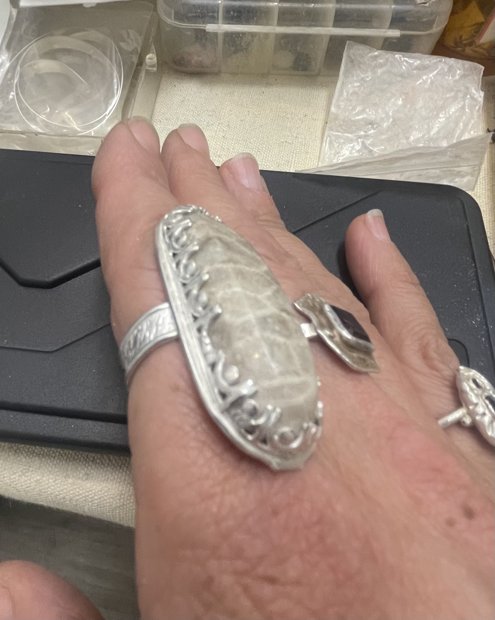 Size 7 Petoskey Ring in .925 Sterling Silver with Fancy Gallery Wire