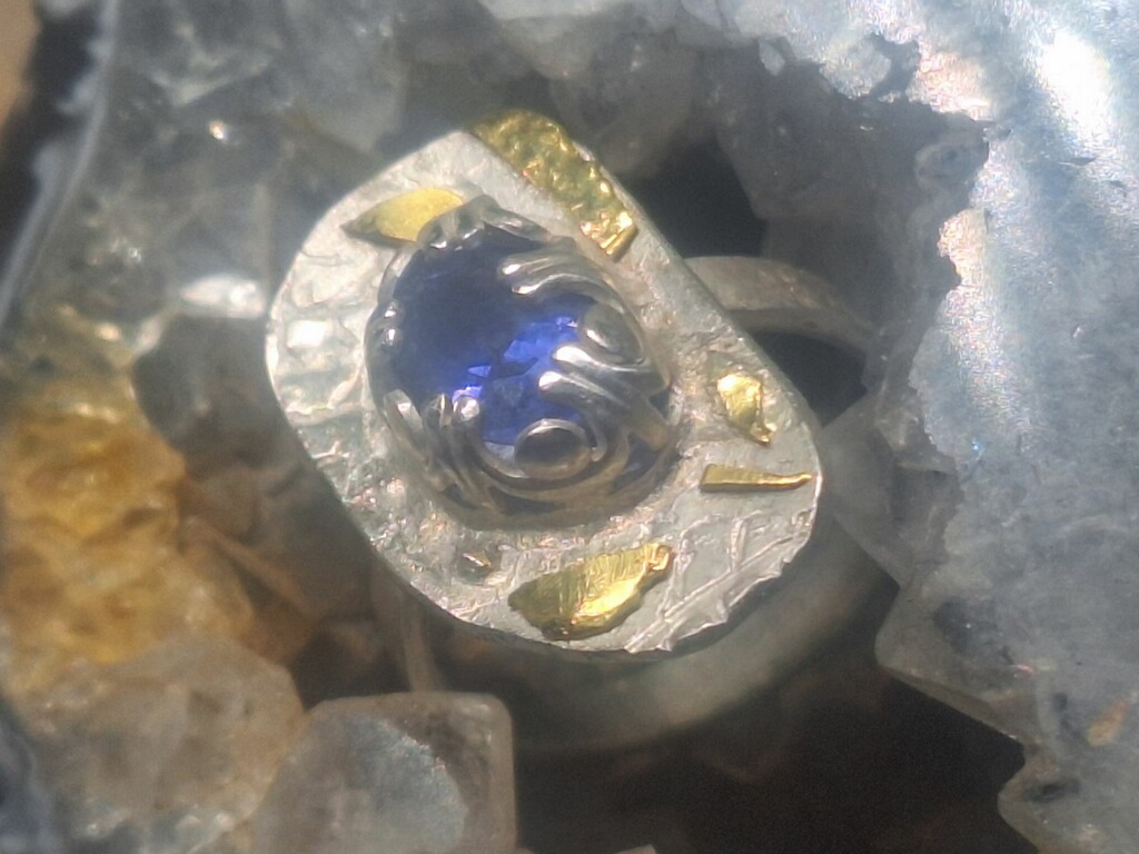 Size 6.5 Tanzanite in .925 Hand-stamped Sterling Silver with 18k Gold Accents