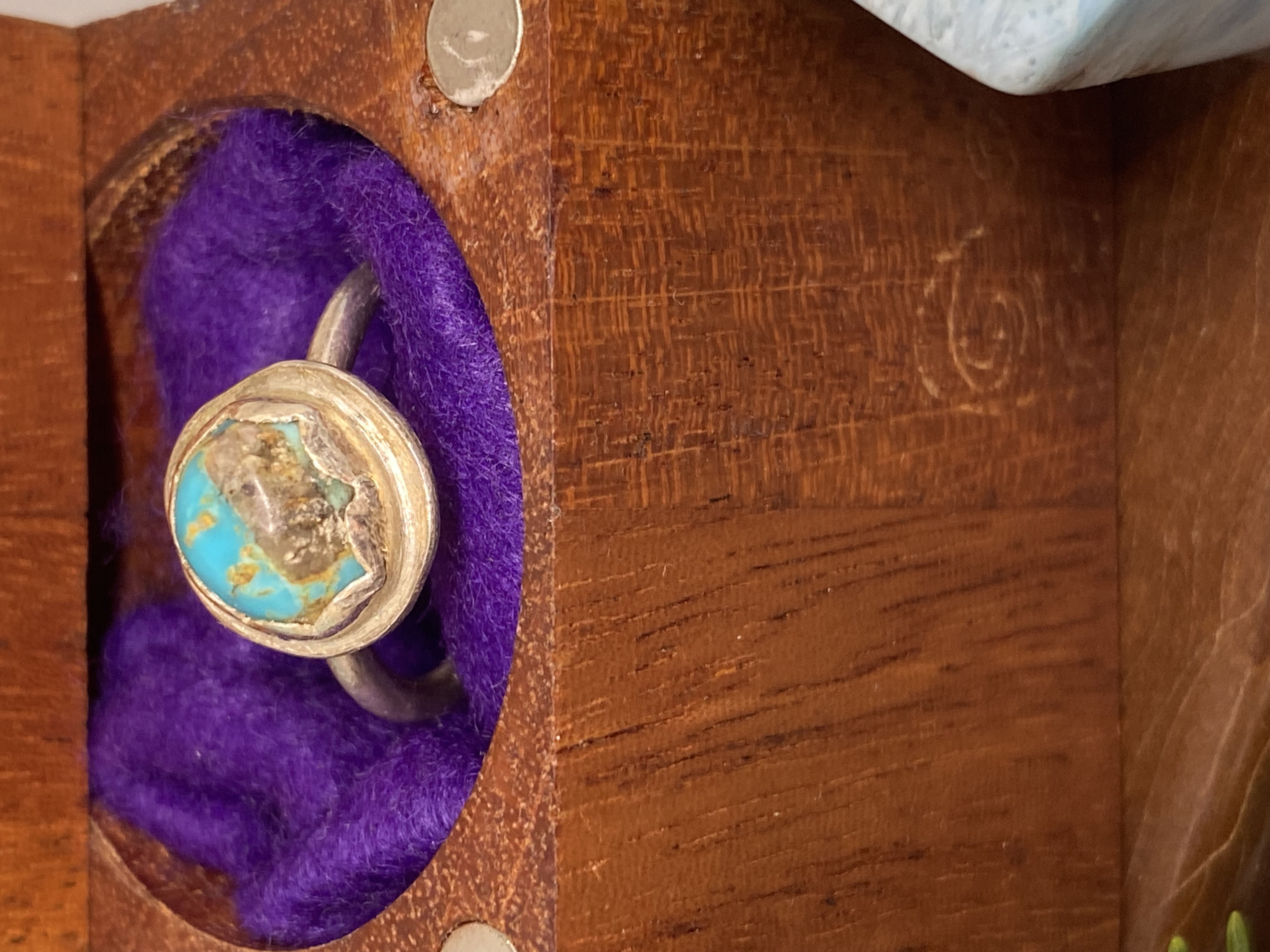 Turquoise Round with Scalloped Bezel Solid Sterling Silver Setting Adjustable Ring