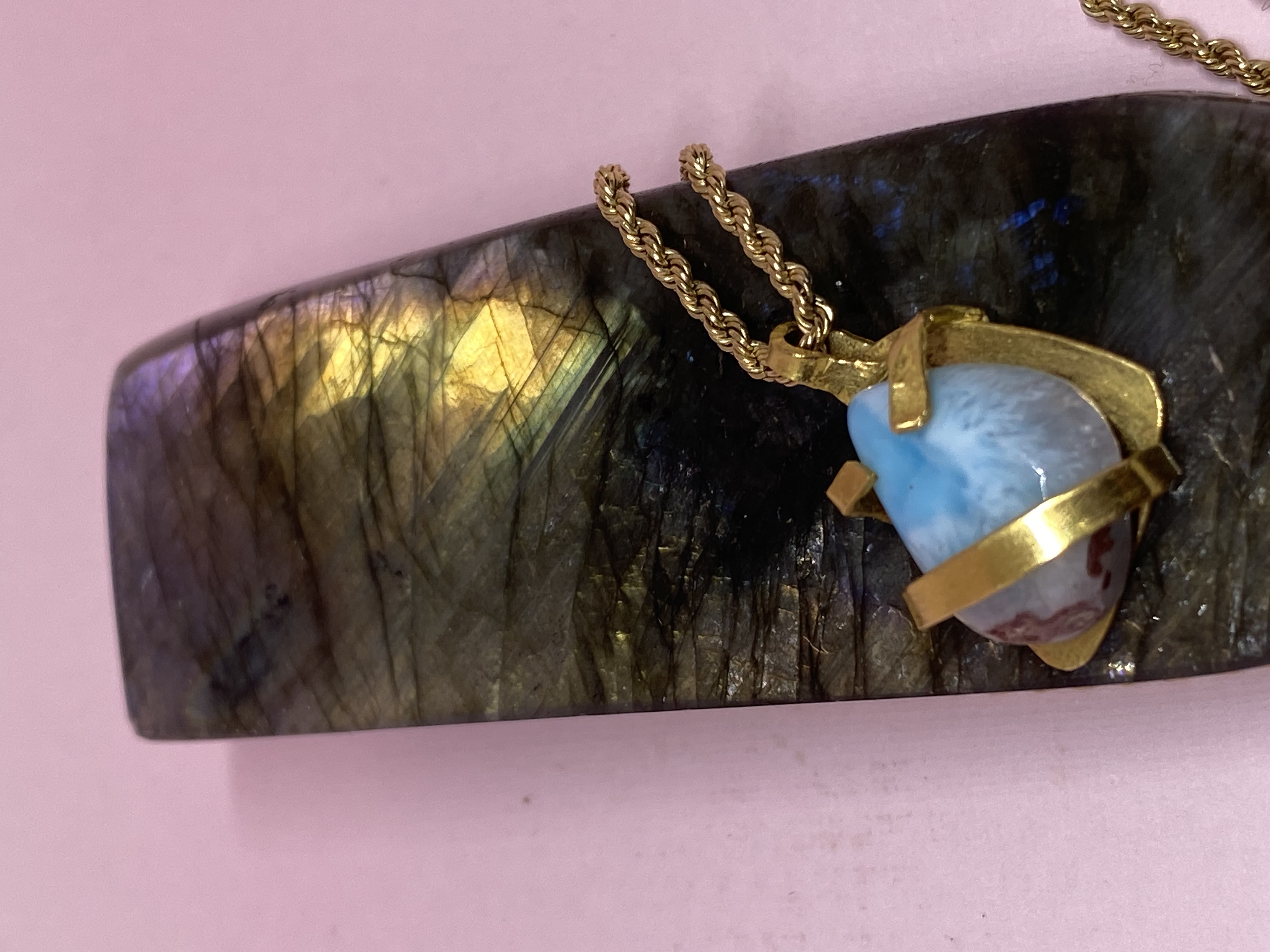 Baby Blue Larimar in 22k Gold Pendant