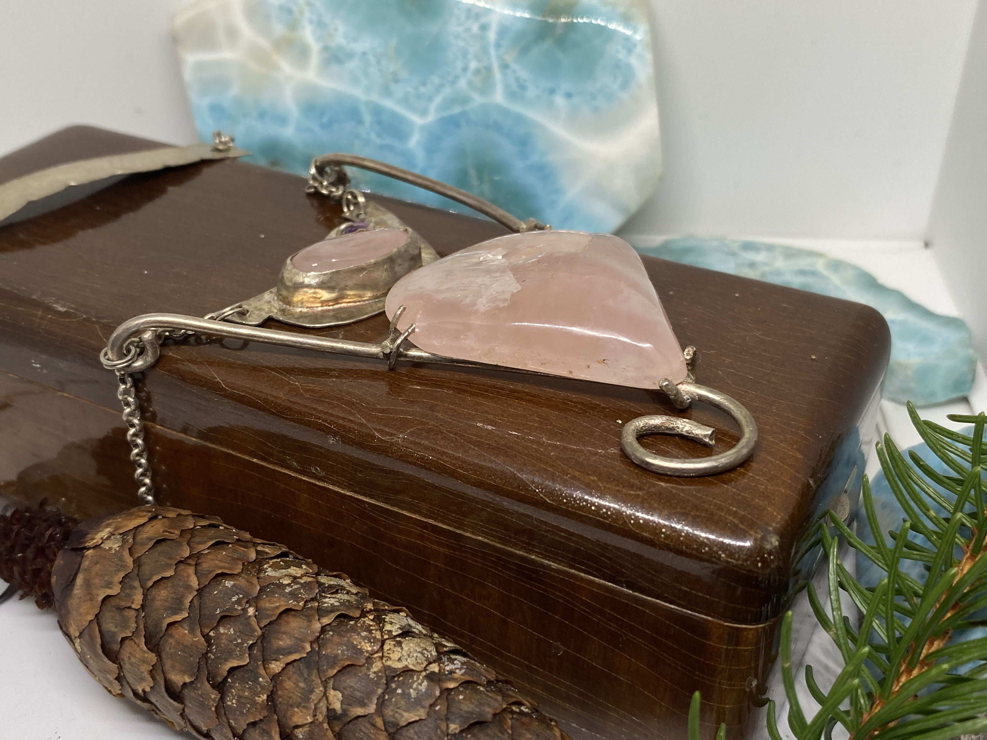 Bubble Flash Rose Quartz and Vintage Siberian Amethyst set in Sterling Silver