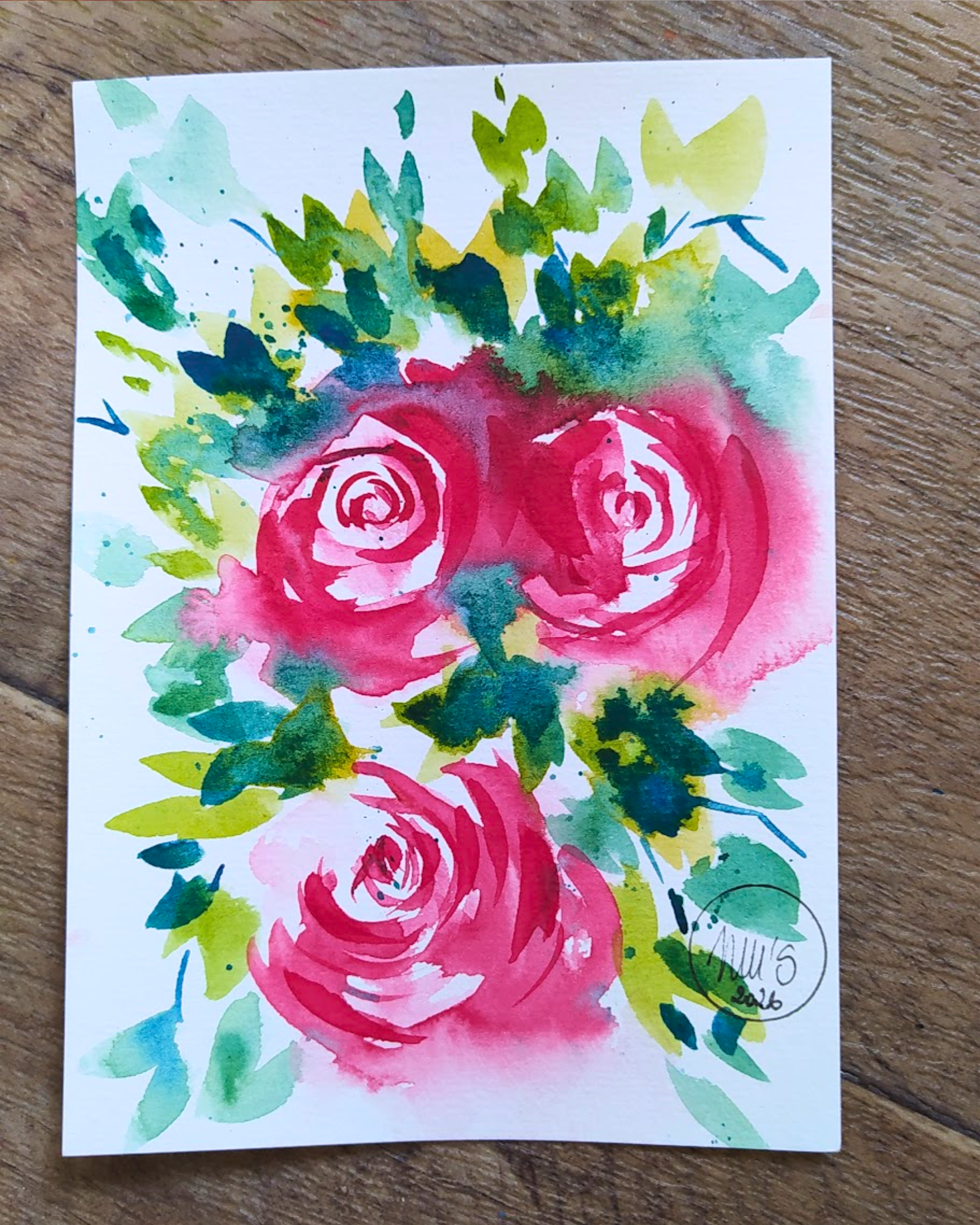 Roses à l'aquarelle-format a6