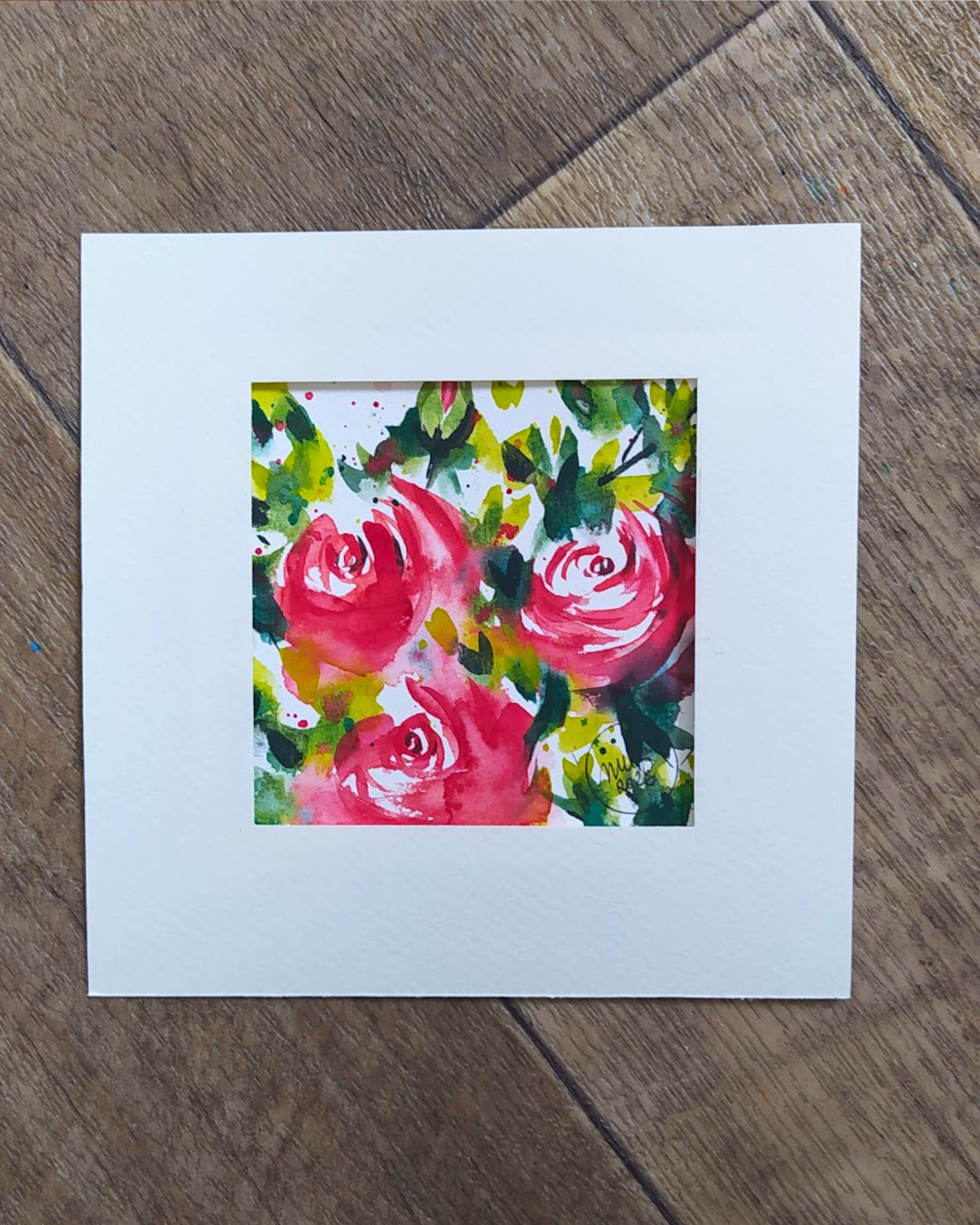 Roses à l'aquarelle-format carré