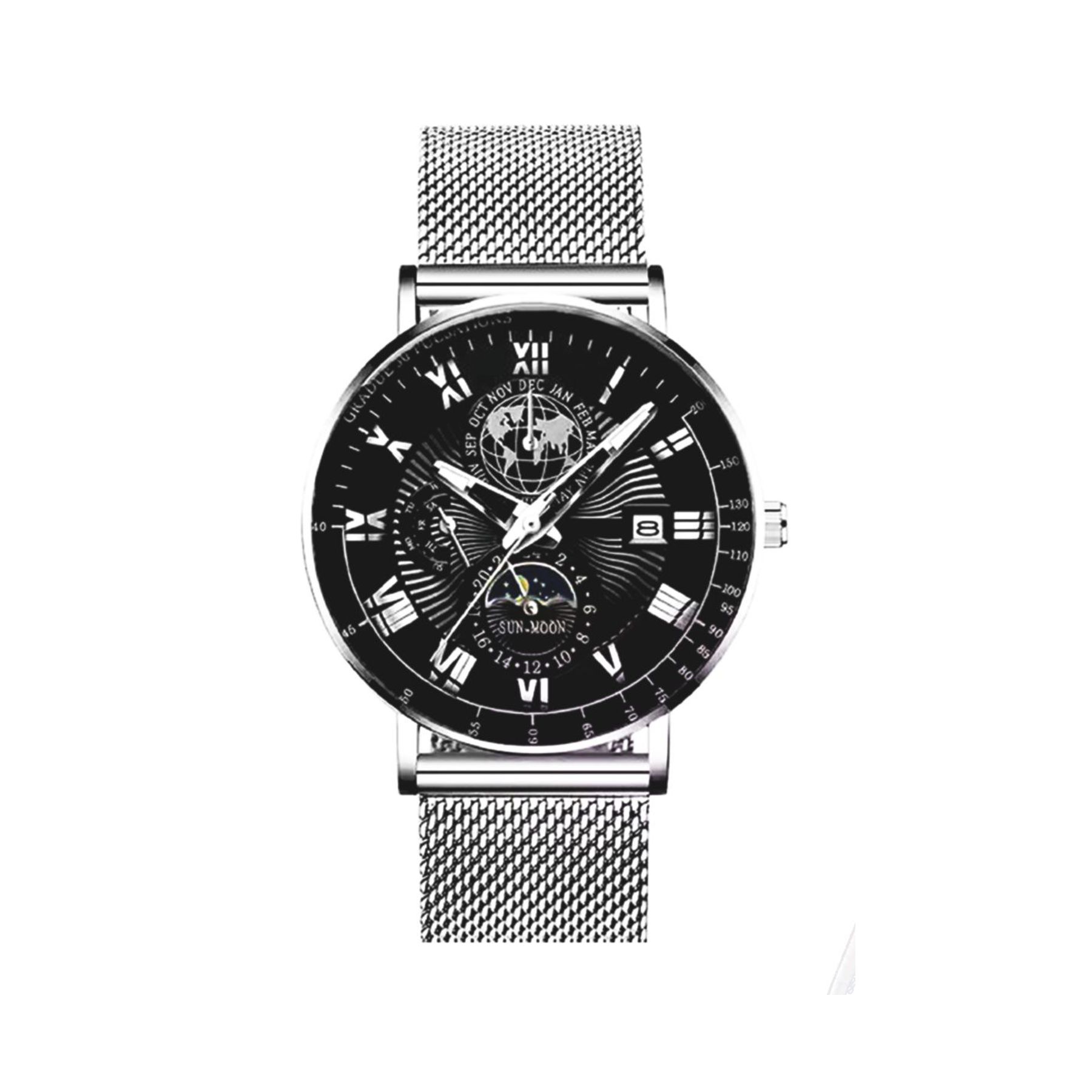 1 Eldorado Black On Silver Fashion Watch With Silver Stainless Band
