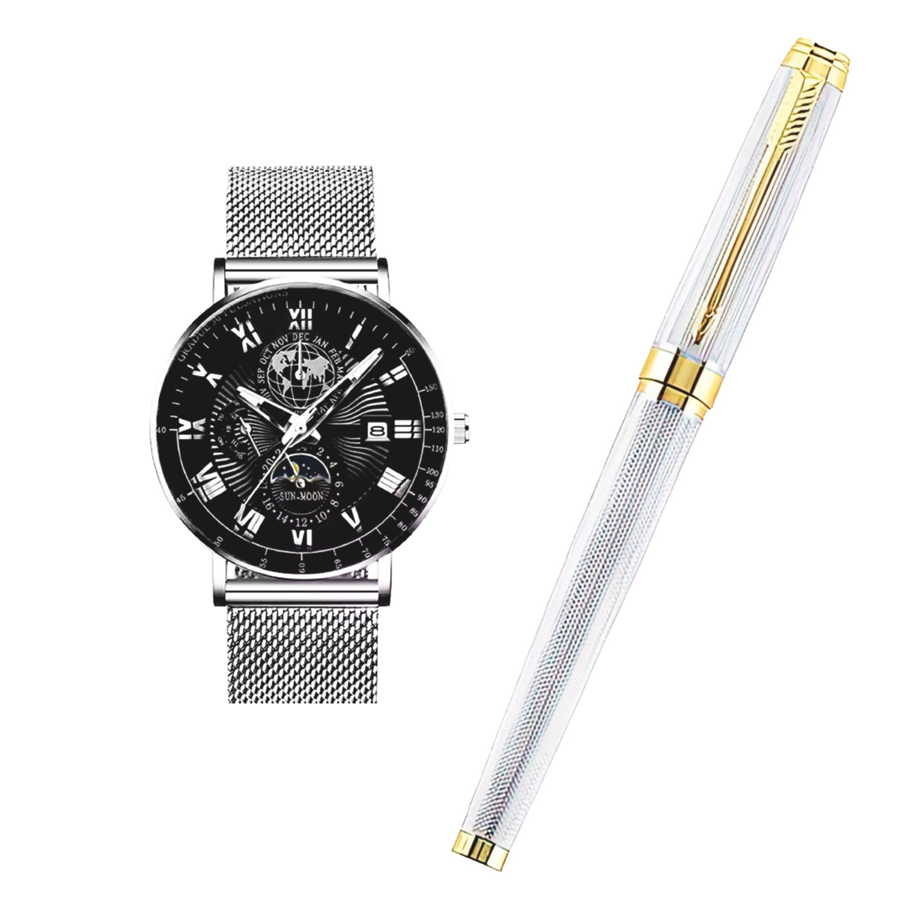 Silver Illusion Pen & Watch Set