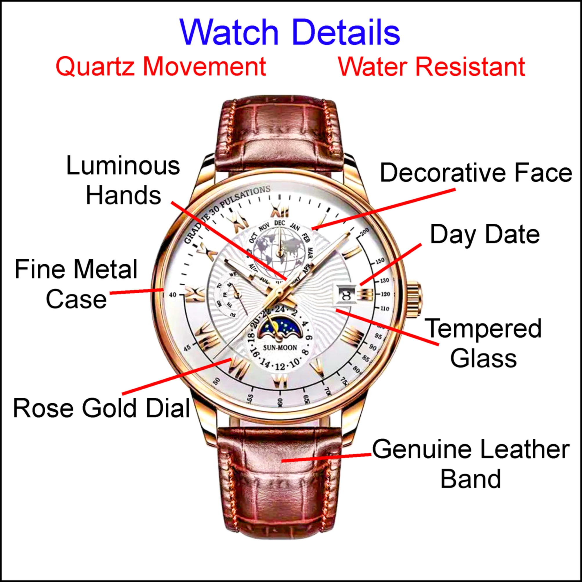 5 Aristocrat Rose Gold Fashion Watch