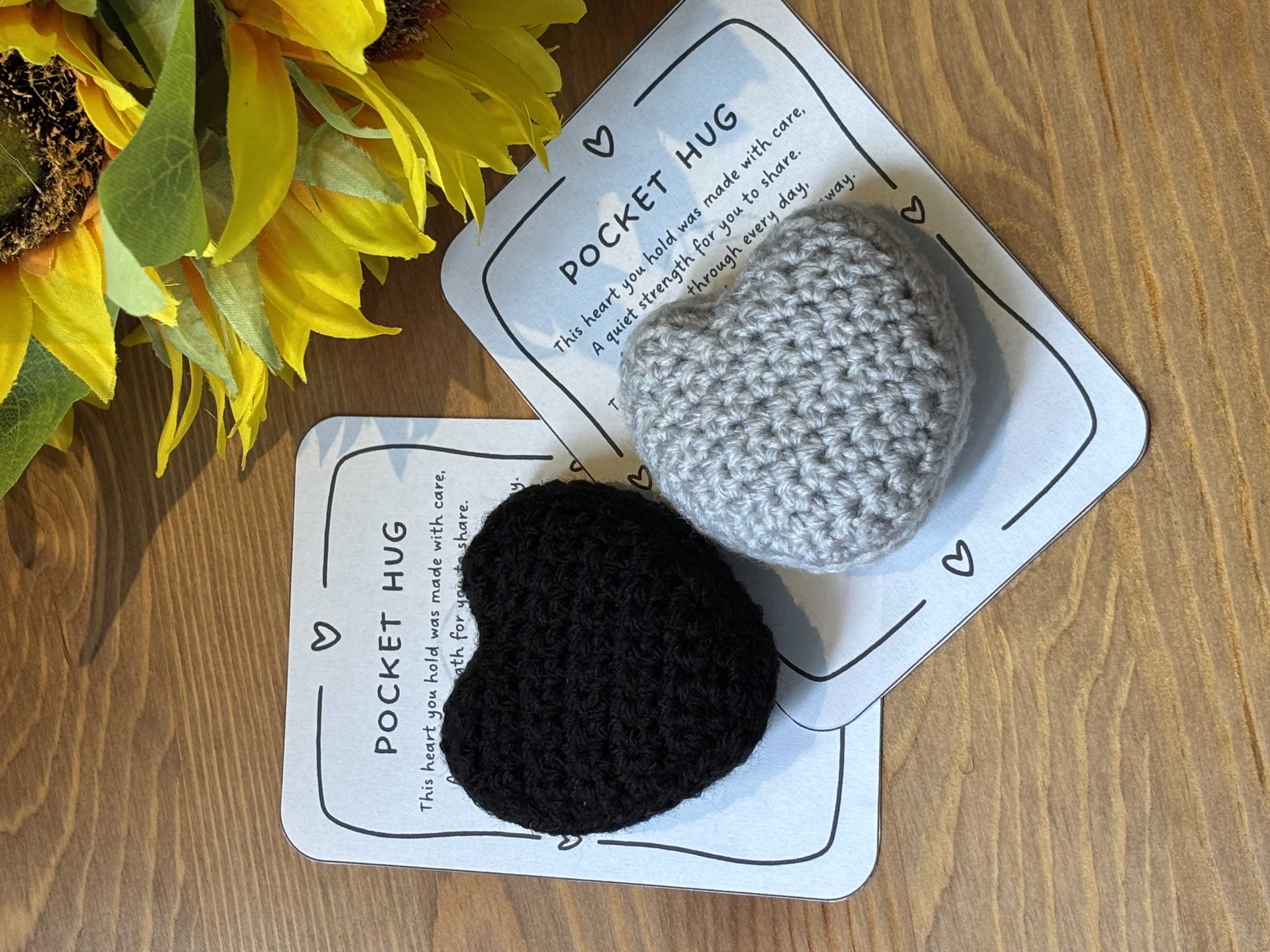 2 x Handcrafted Crocheted "Hooked on Hugs" Hearts
