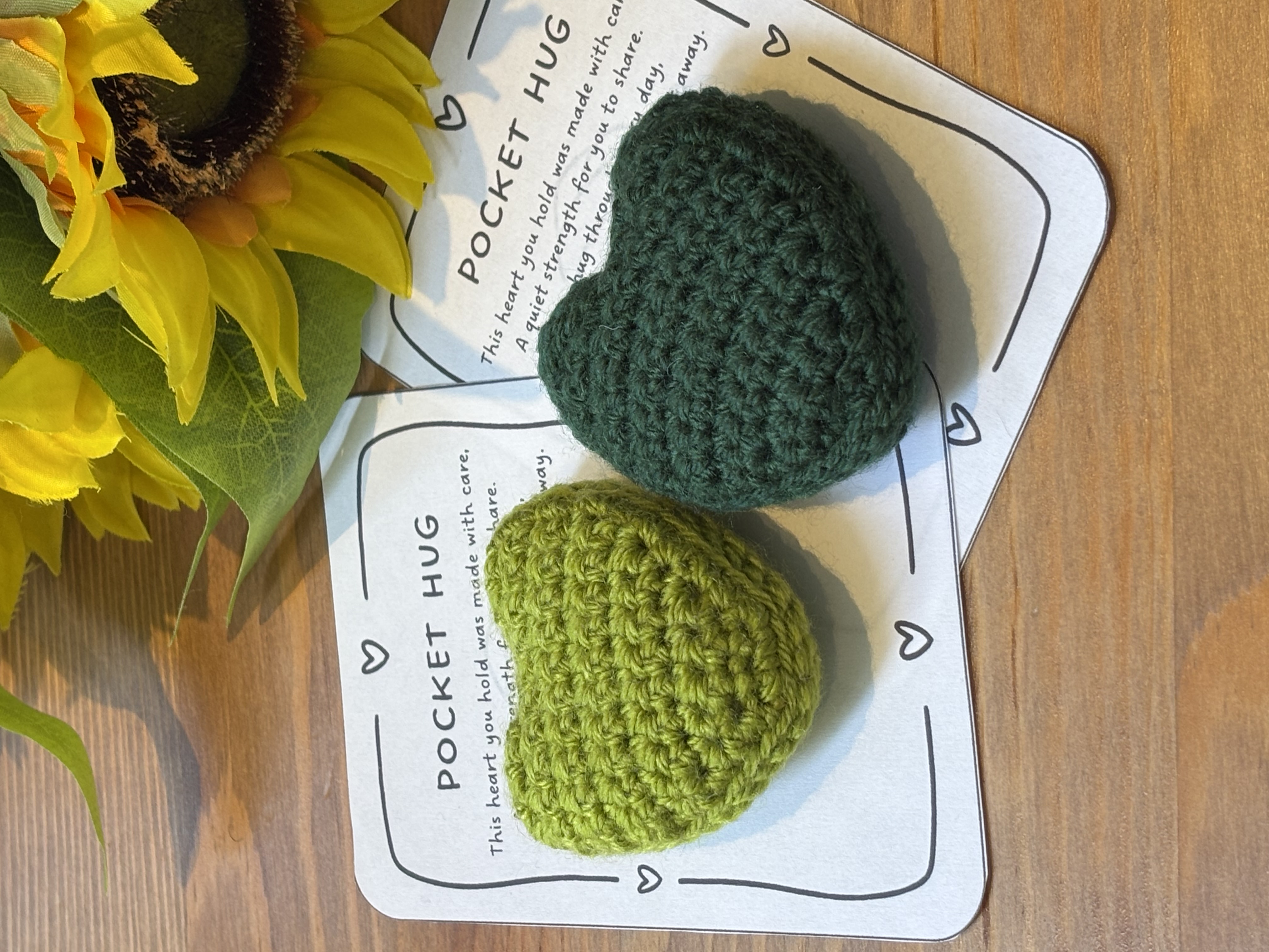 2 x Handcrafted Crocheted "Hooked on Hugs" Hearts