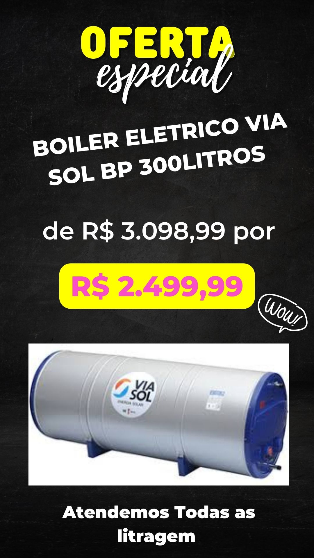 Boiler via sol Eletrico Alta Pressão 200 litros 