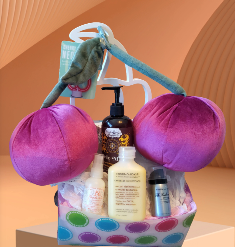 Gift Basket with Plush Cherries and Skincare Products