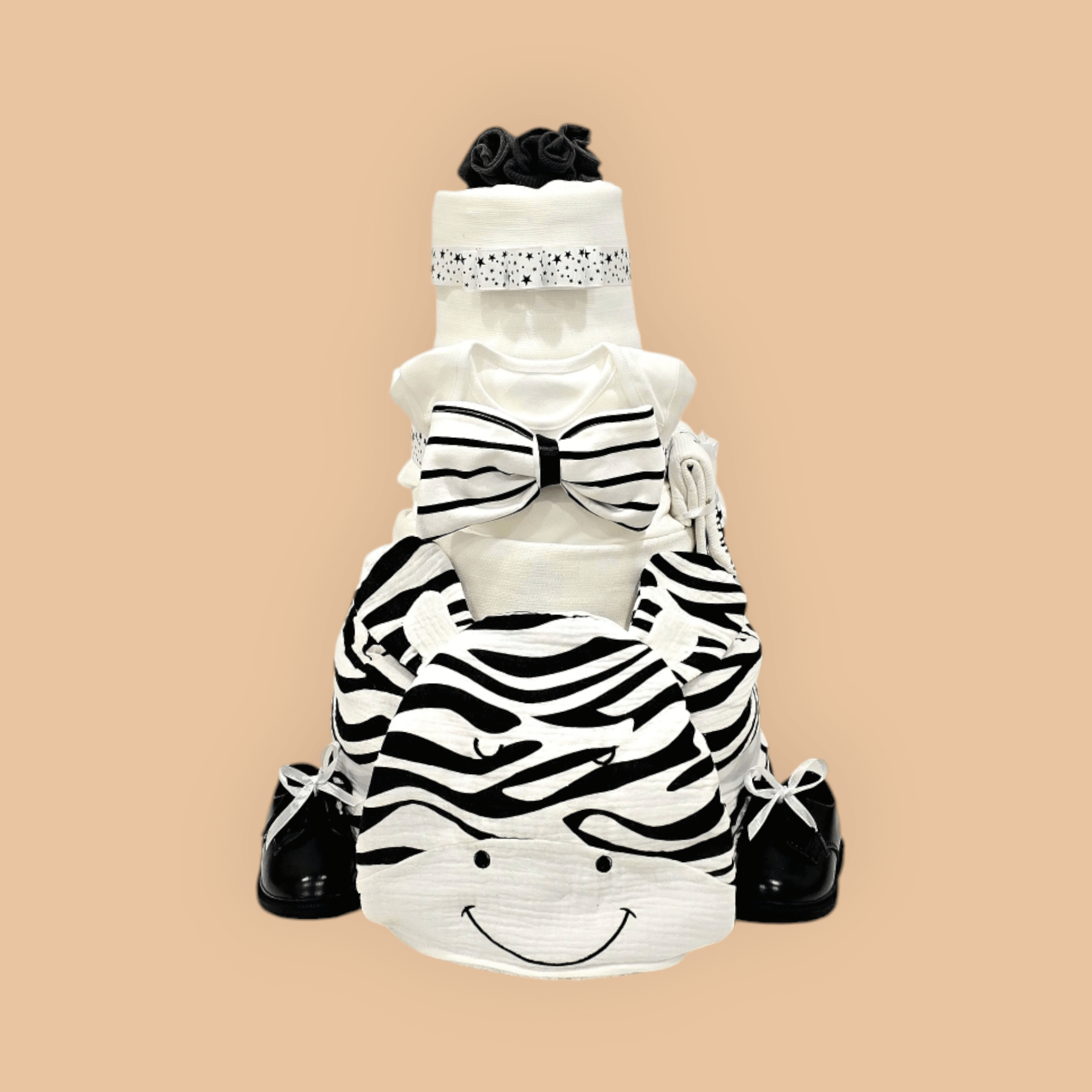 Mega  sauskelnių tortas 4  aukštų "Zebras"