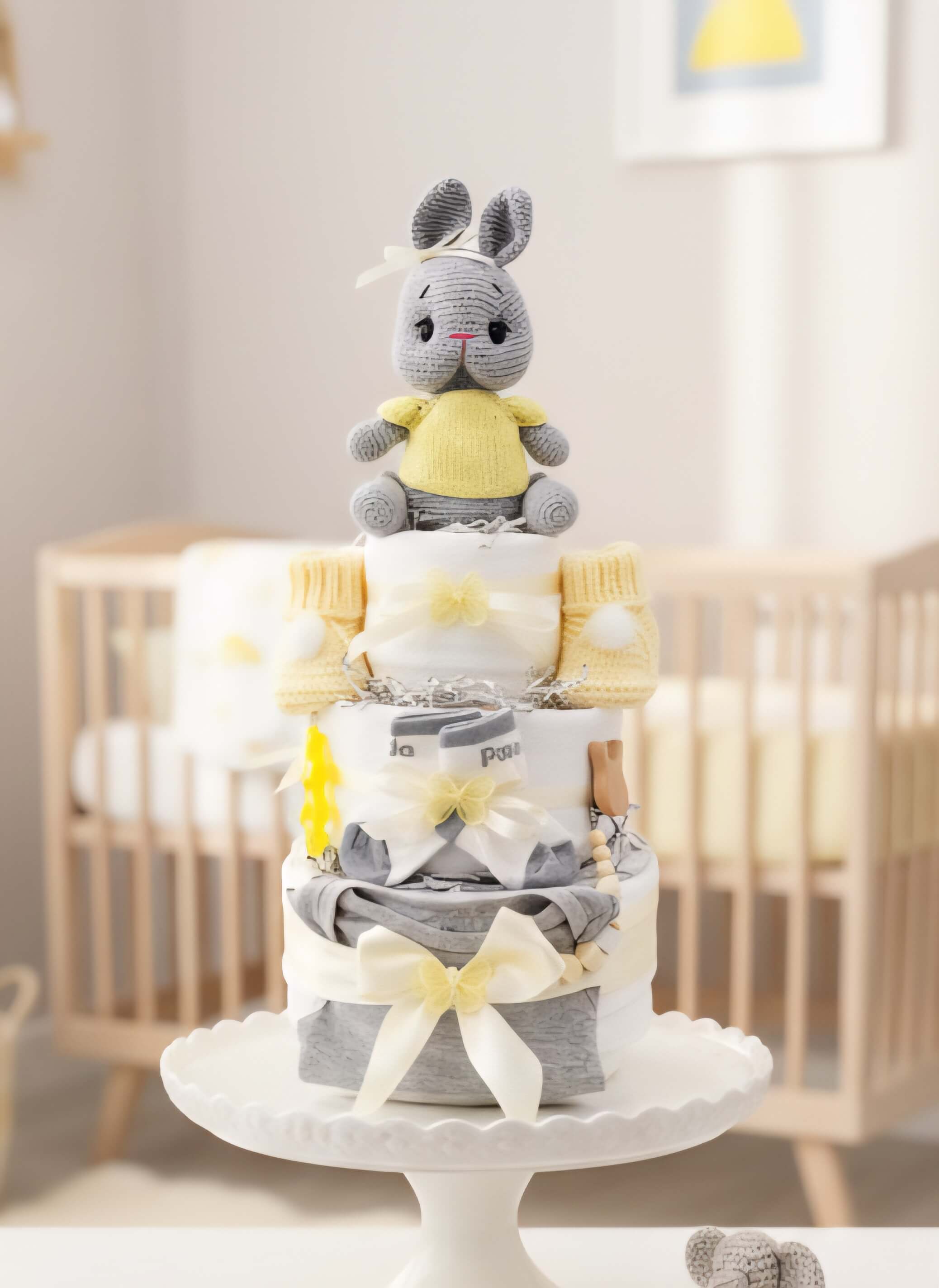 Trijų aukštų sauskelnių tortas Zuikutis