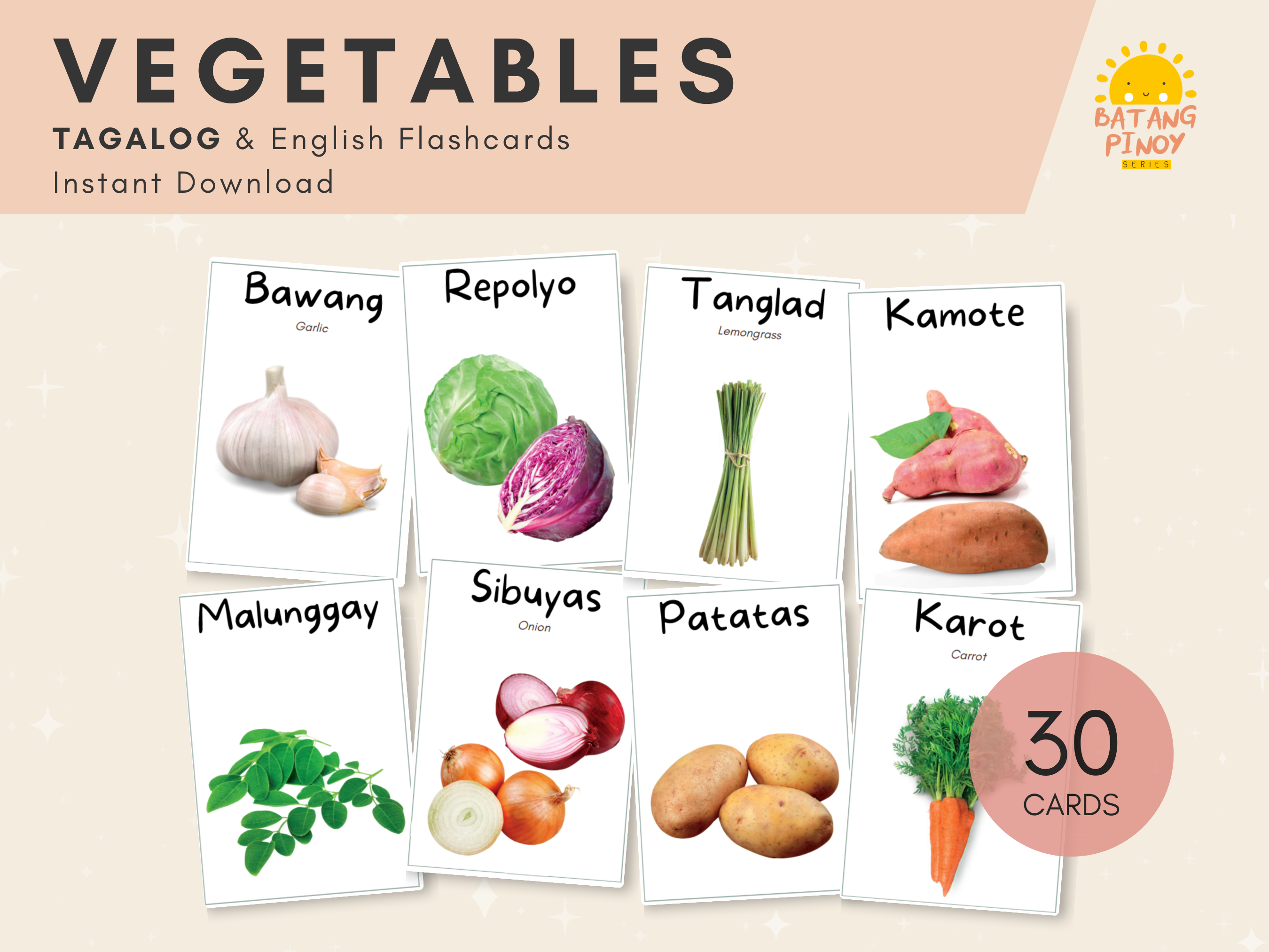 Vegetables Tagalog Flashcards