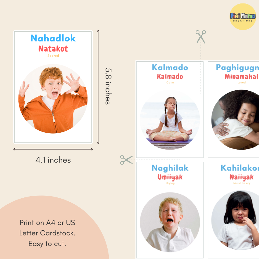 Emotions Bisaya, Tagalog & English Flashcards